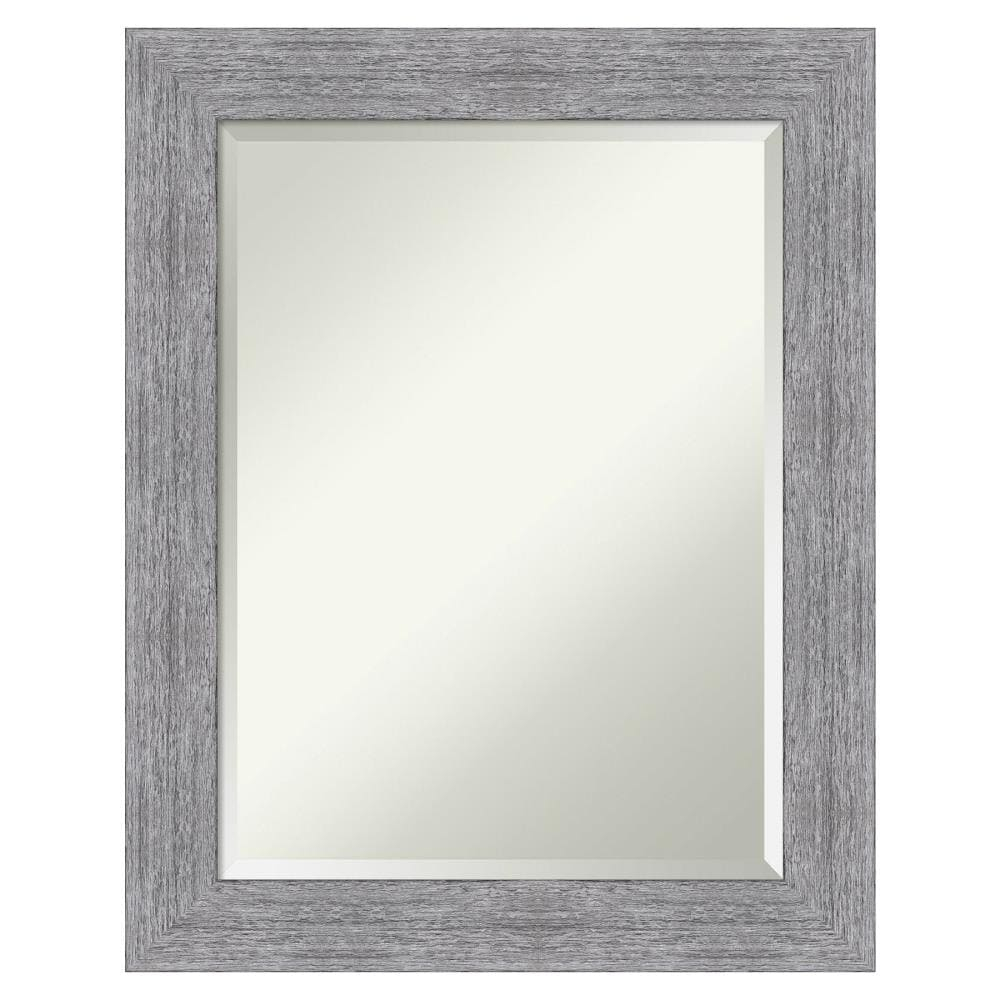 Amanti Art Beveled Bathroom Wall Mirror - Bark Rustic Char Frame Bark Rustic Grey Outer Size: 23 x 29 in Silver, Brown, Grey