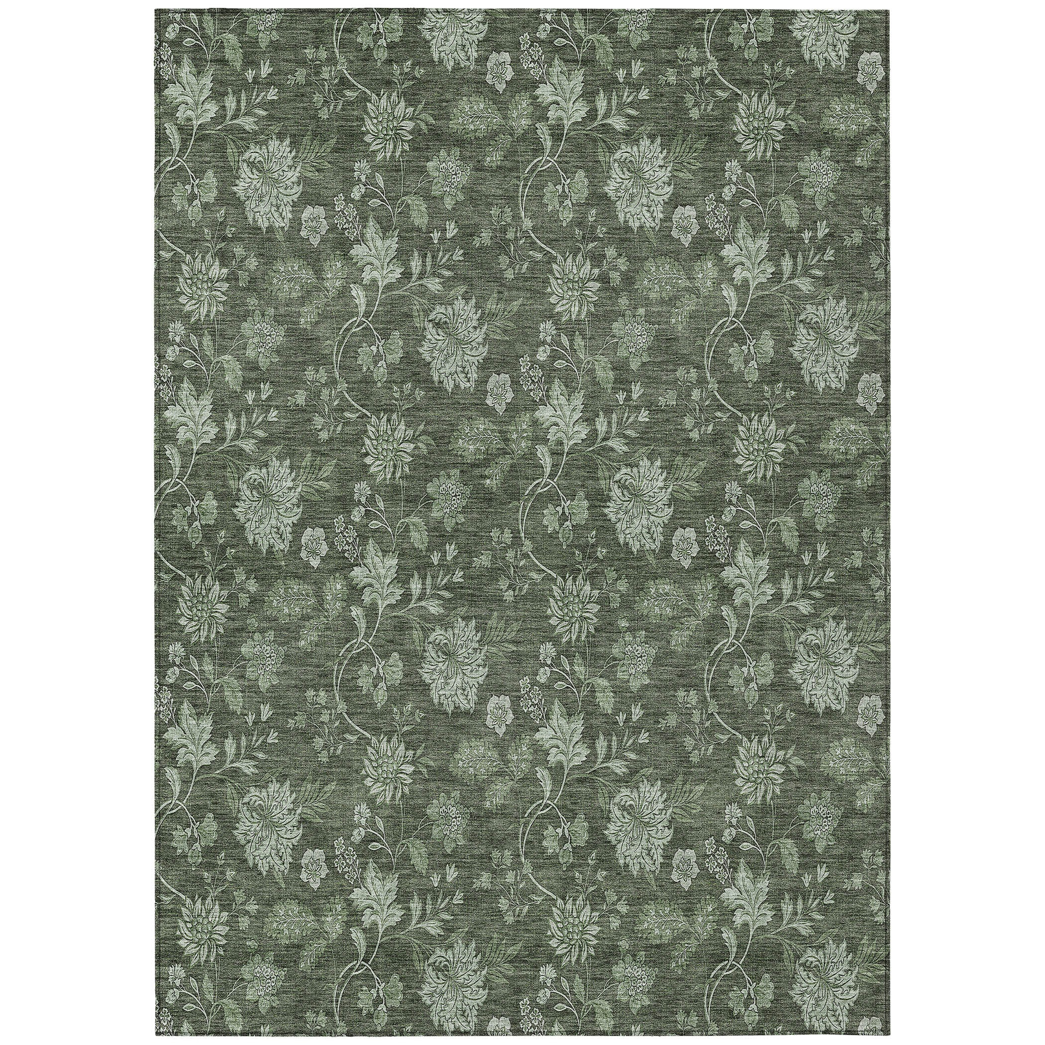 Olive Floral Pattern Indoor Outdoor Area Rug 2'6" x 3'10"