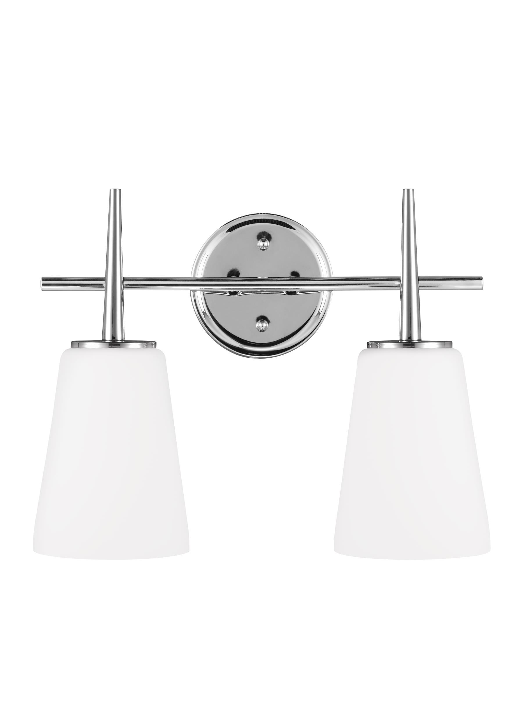 Driscoll 15.5 in. 2-Light Contemporary Modern Chrome Wall Bathroom Vanity Light with Etched White Glass Shades