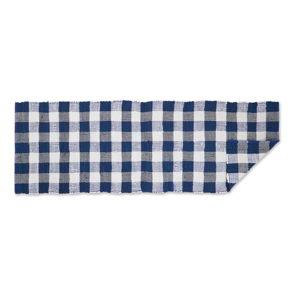 Navy & White Buffalo Check Rag Rug 2ft 3inx6ft