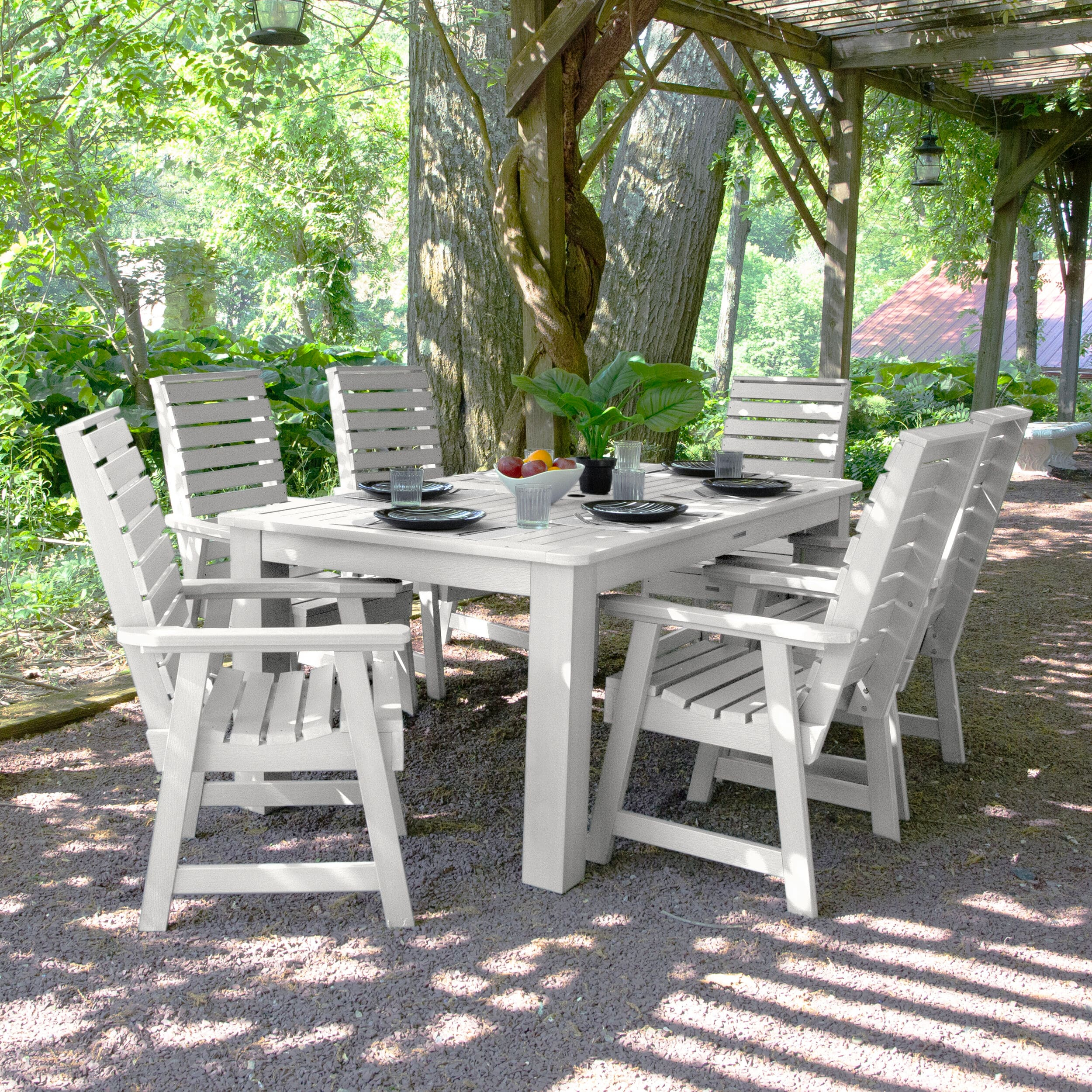 Highwood 7-pc Weatherly Dining Set - 42" x 72" Rectangle Table, Dining Height, Outdoor, Eco-friendly, Synthetic Wood