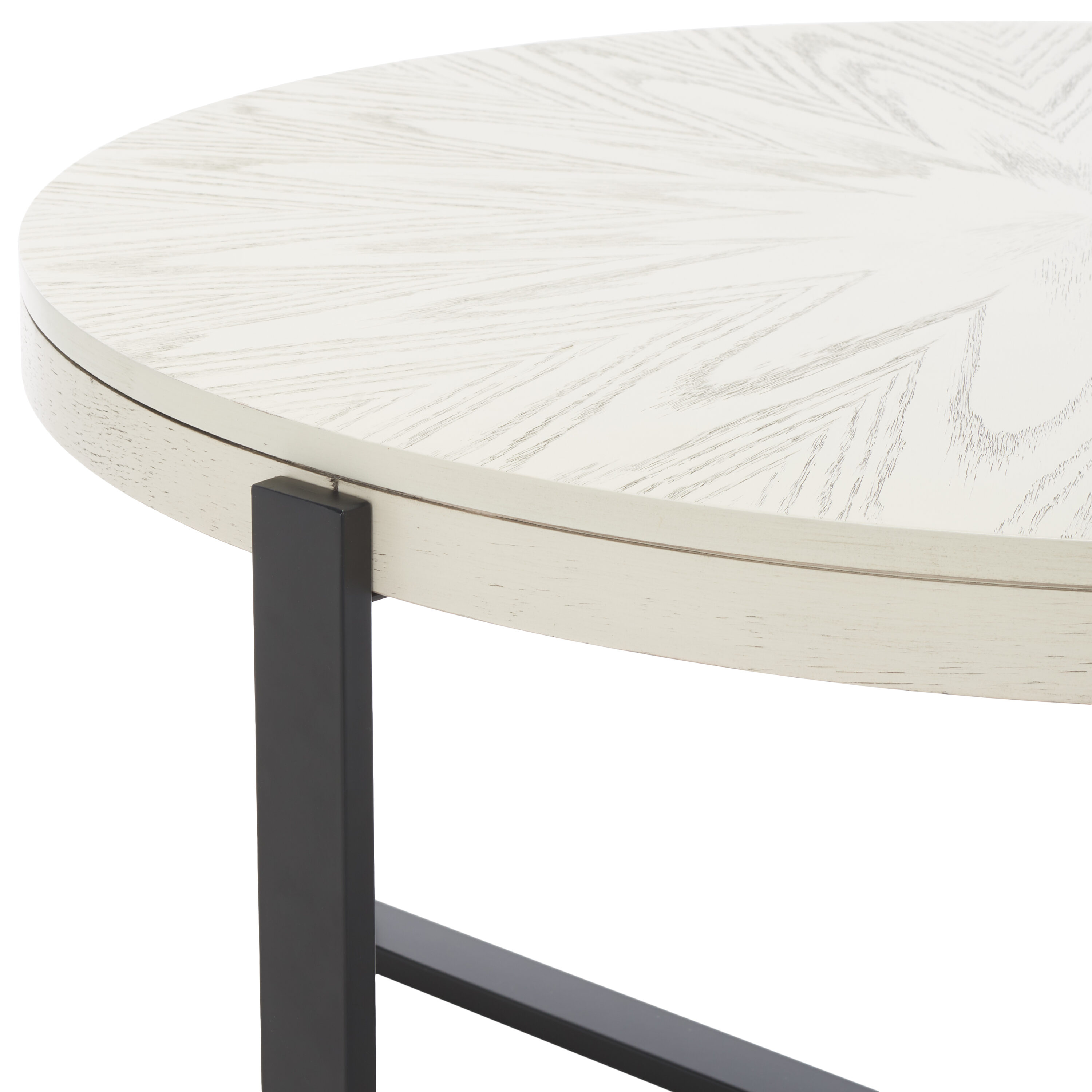 SAFAVIEH Navya Round Coffee Table, White Wash Top/Black Legs