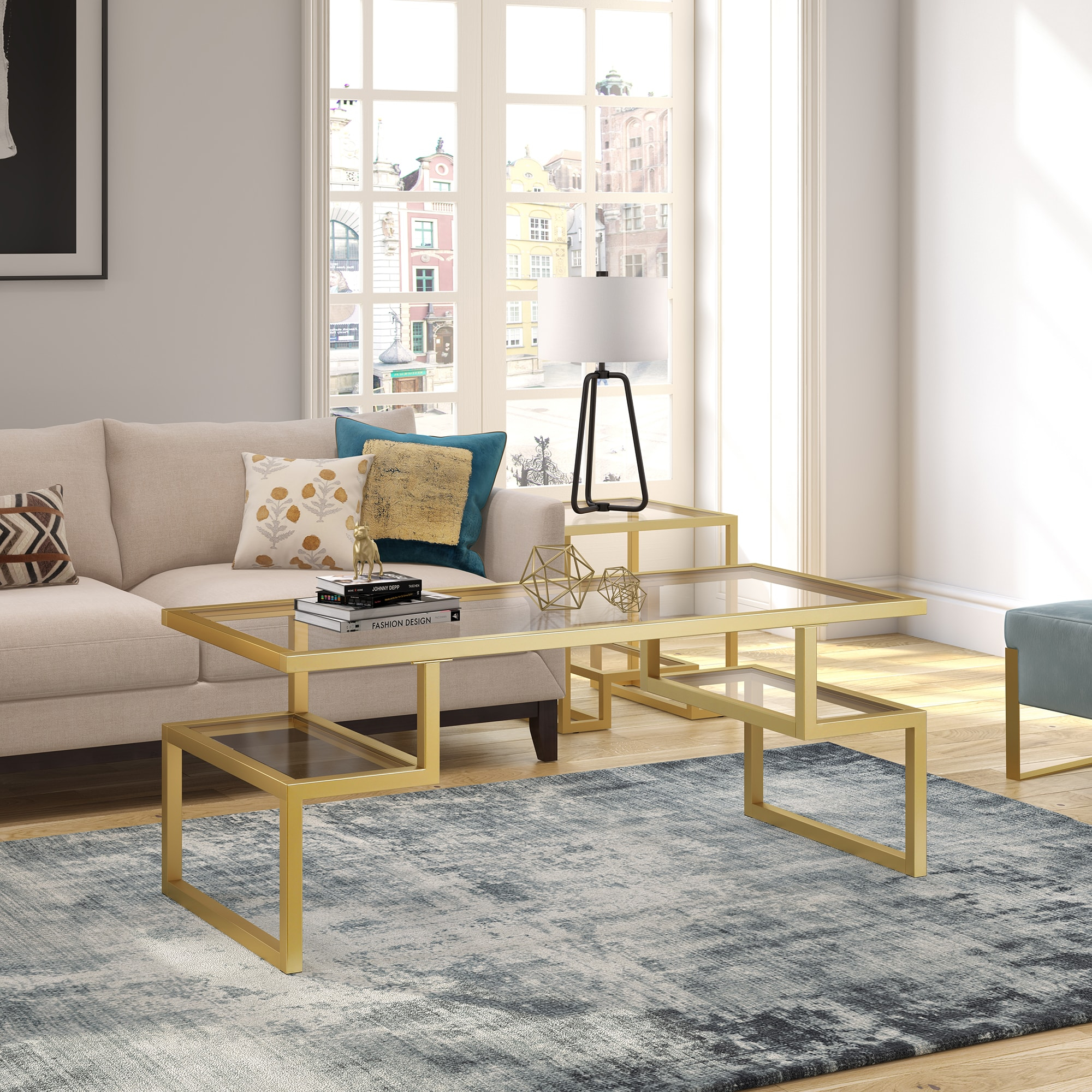 Evelyn&Zoe Zander 45" Wide Rectangular Coffee Table, Brass