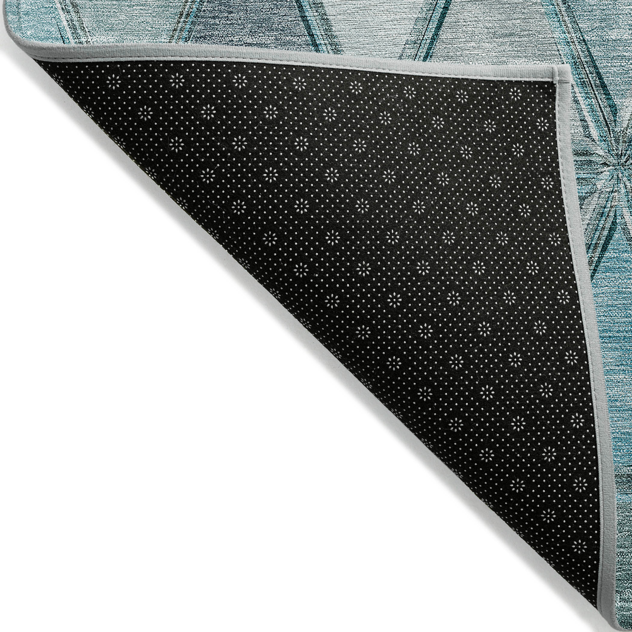 Teal Geometric Flat Woven Indoor Outdoor Washable Rug