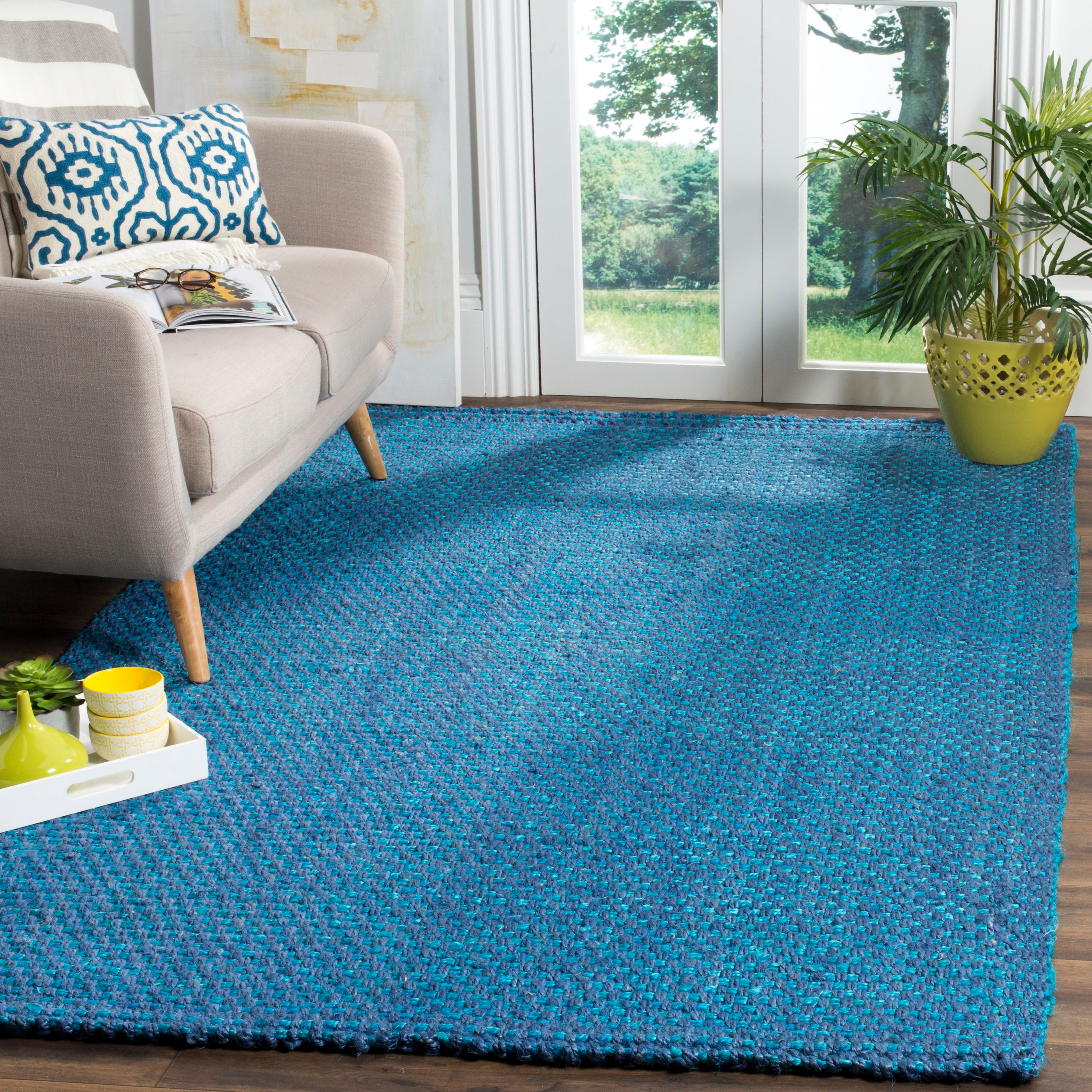 SAFAVIEH Natural Fiber Geraldine Geometric Jute Area Rug, Blue, 6' x 6' Square