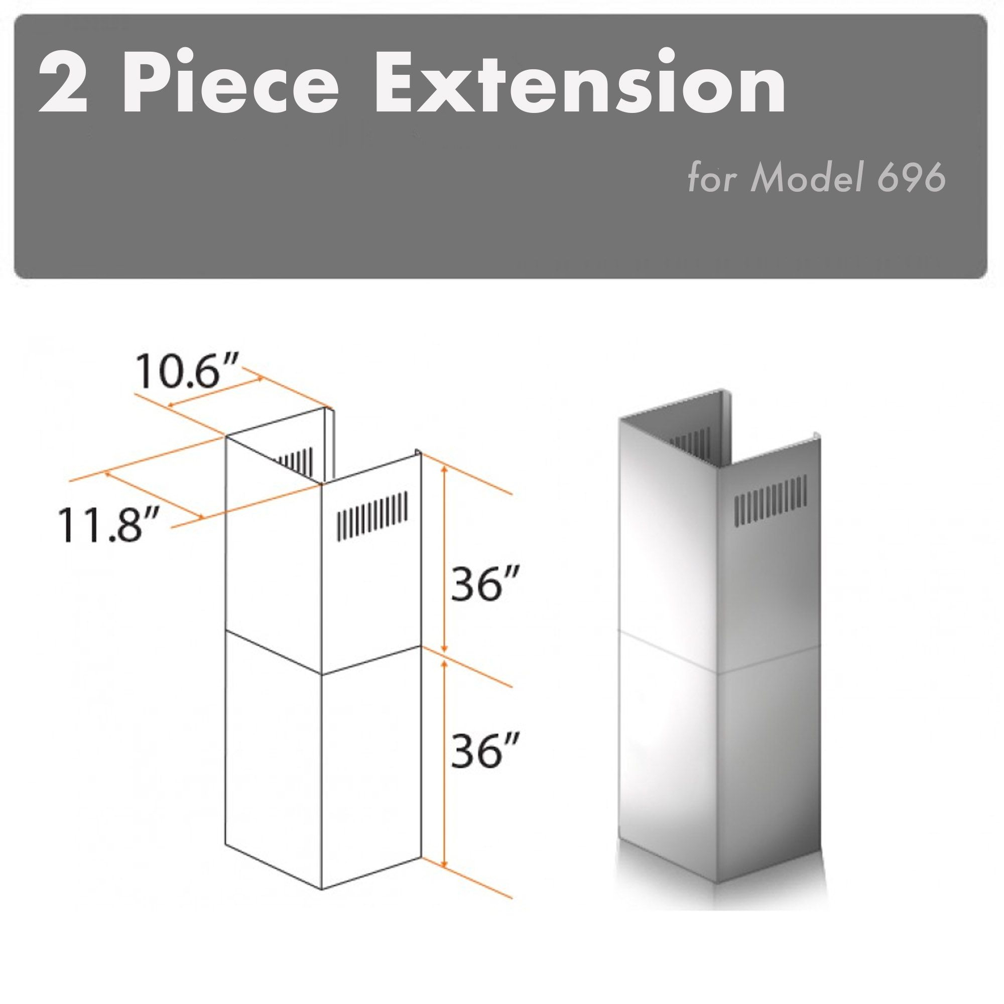 ZLINE Range Hood Chimney Extension for 10 ft. - 12 ft. Ceilings