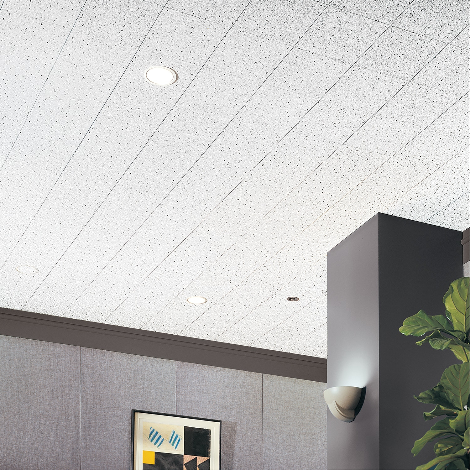 Armstrong 1x1 FINE FISSURED Acoustic Ceiling Tiles for Suspended Ceiling Grids, 40-tiles per pack, White