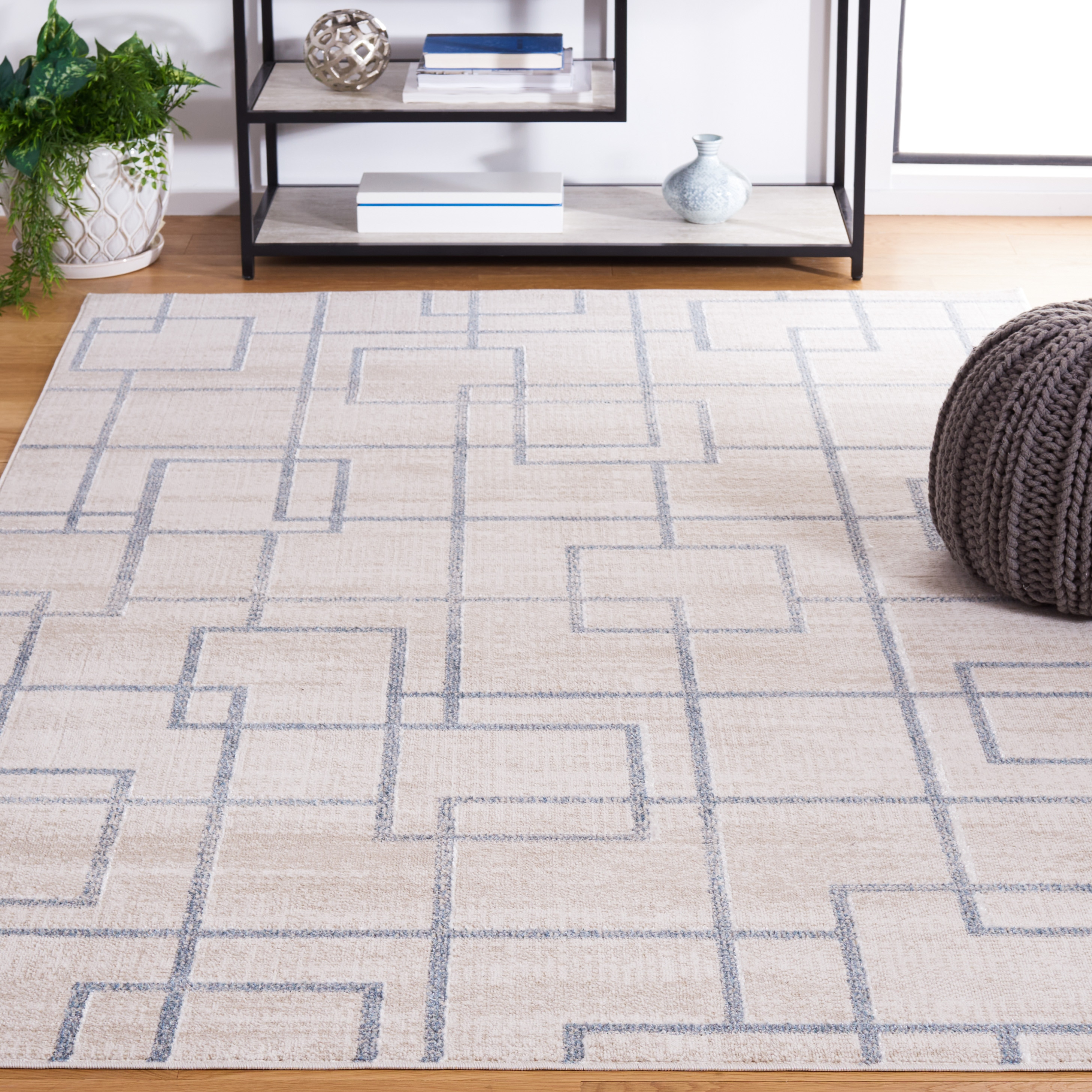 SAFAVIEH Blair Parker Geometric Machine Washable Area Rug, 8' x 10', Beige/Grey