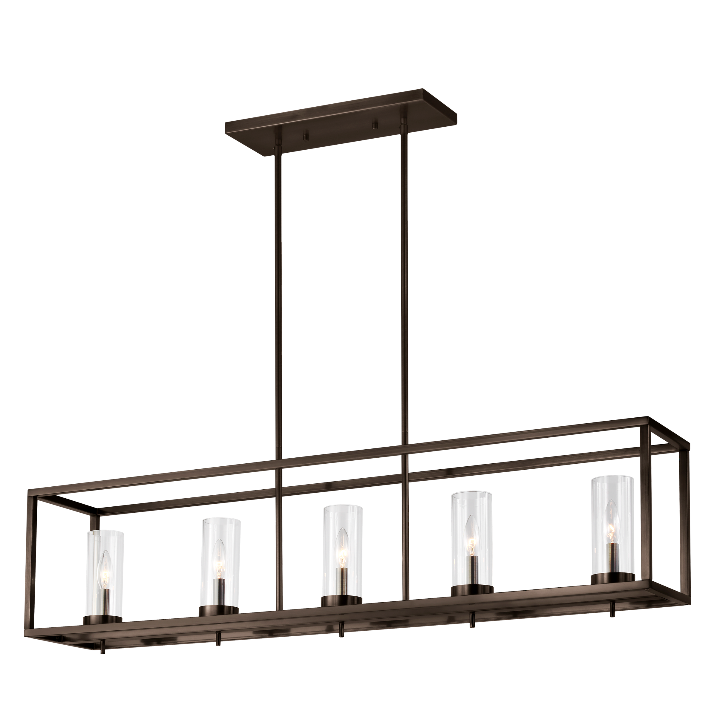 Zire 5-Light Linear Island Pendant in Brushed Oil Rubbed Bronze with Clear Glass