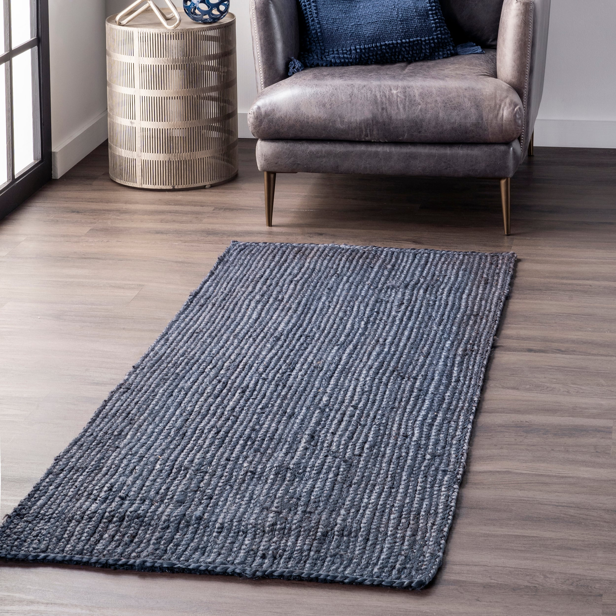 nuLOOM Rigo Hand Woven Farmhouse Jute Runner Rug, 2' 6" x 6', Navy