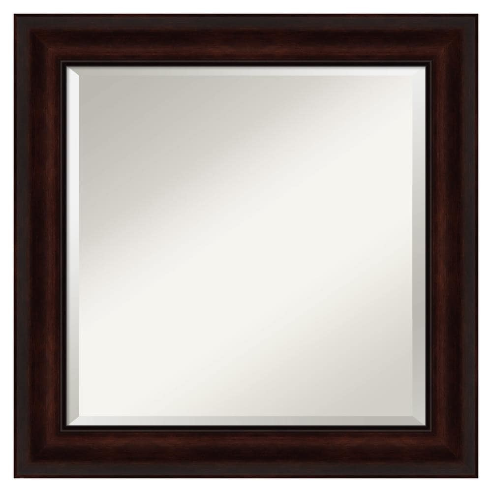 Amanti Art Beveled Bathroom Wall Mirror - Coffee Bean Brown Frame - Coffee Bean Brown Outer Size: 25 x 25 in