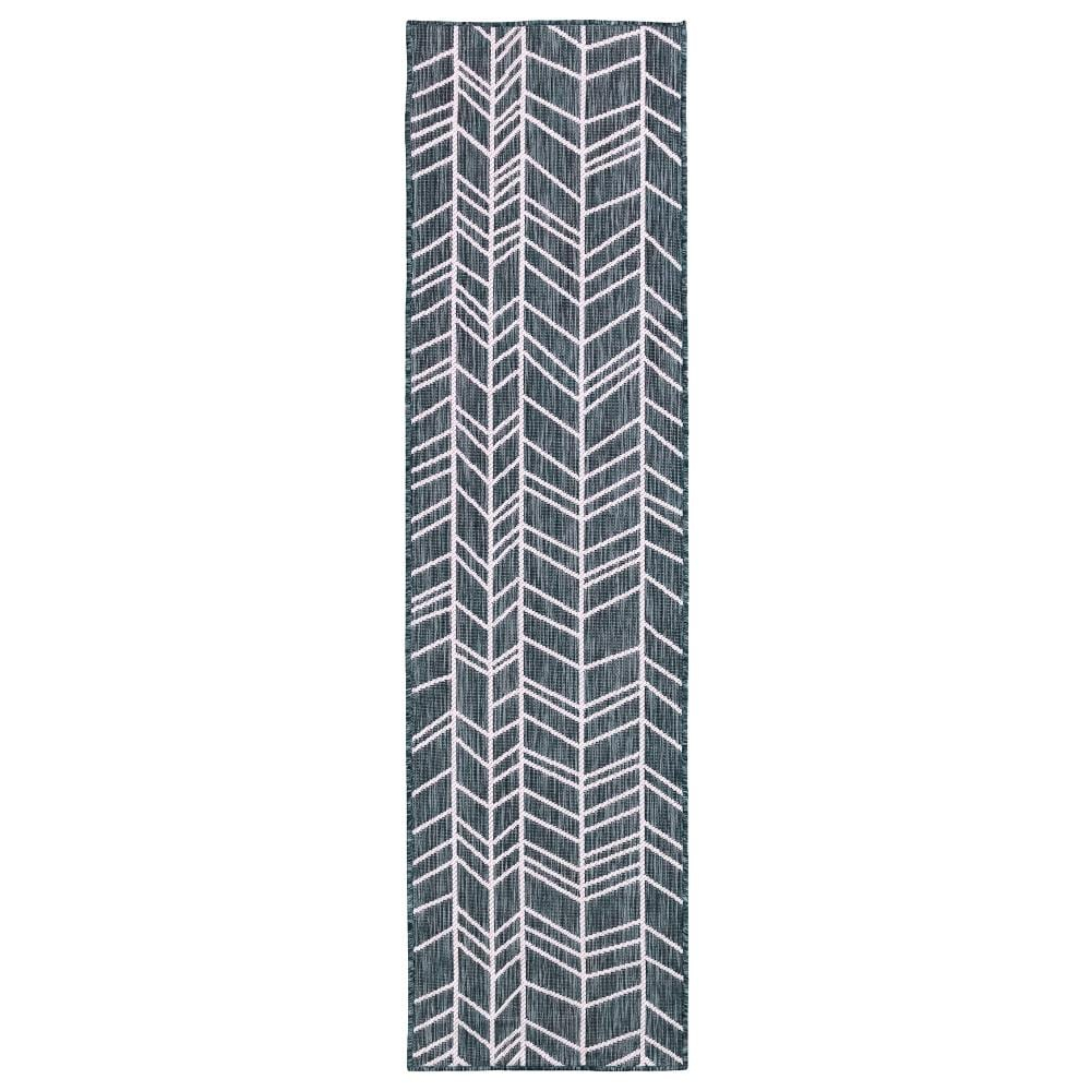 Navy Chevron Casual Lifestyle Indoor/Outdoor Runner Rug 23" x 90"