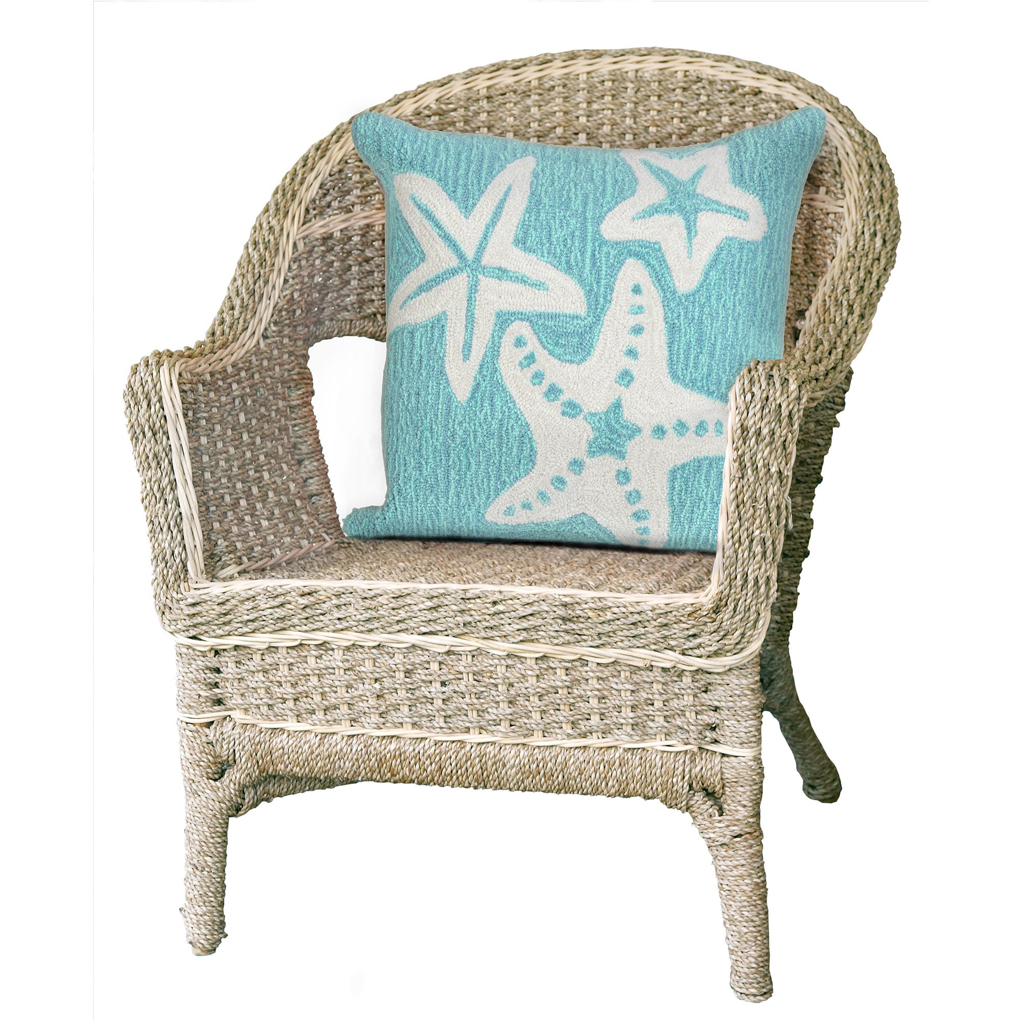 Aqua and White Polyacrylic Starfish Decorative Pillow Set