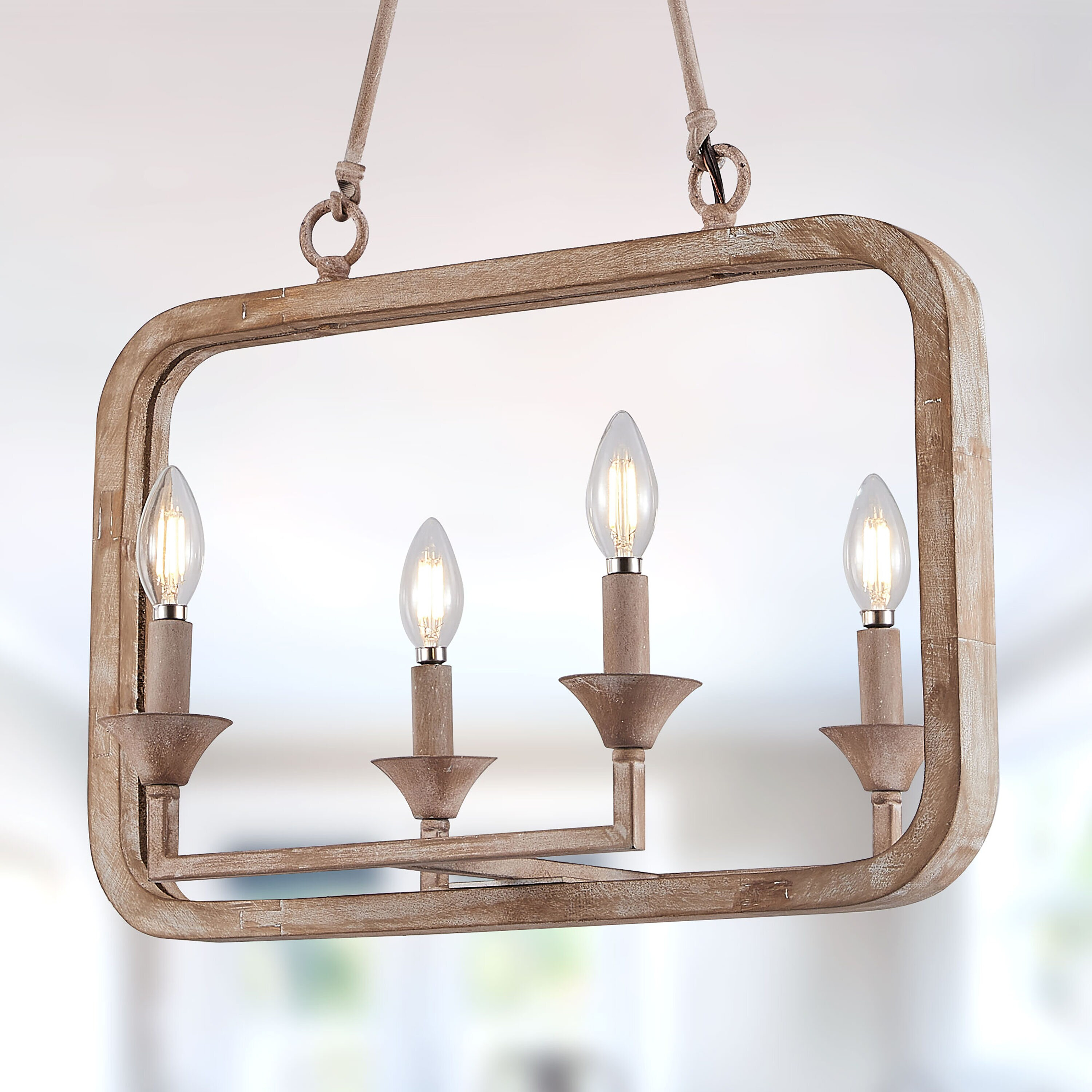Cusp Barn Chandelier 4 -Light Brushed Brown Farmhouse Bare bulb For Use in Bedrooms, Dining Rooms, Foyers, Kitchens, Living Rooms Chandelier