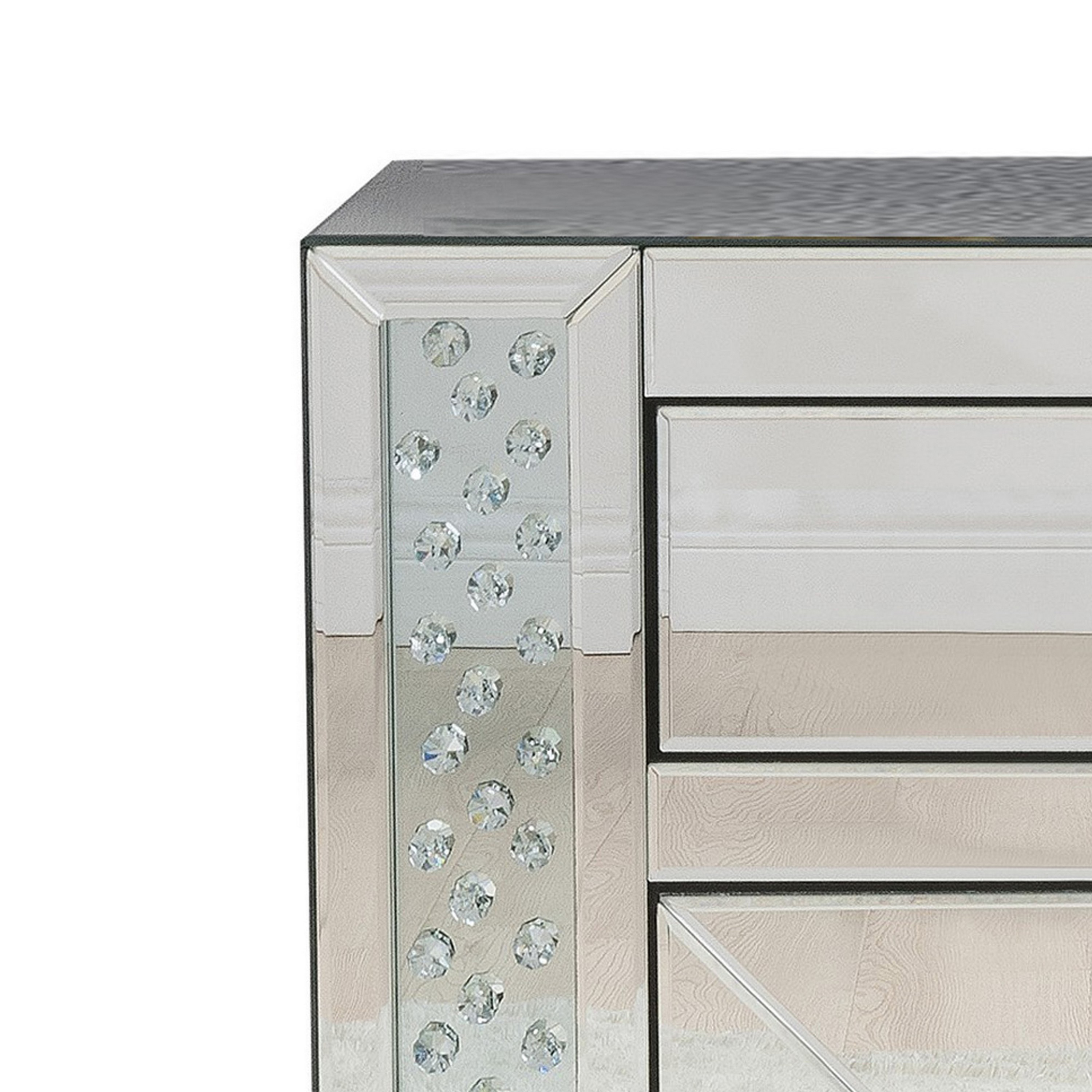 Wood & Mirror Nightstand with Crystal Inserts, Silver