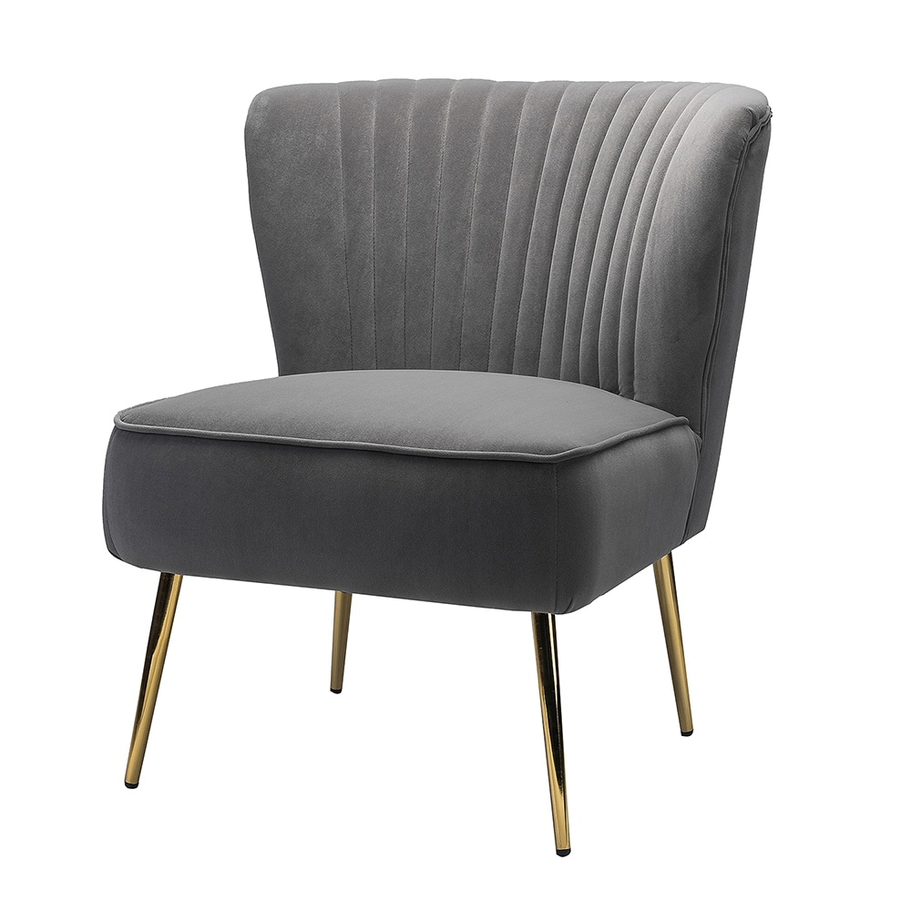 Makeup Vanity Table Chair Upholstered Wingback Accent Slipper Chair Side Armless Sofa Tufted Back Dining Home Living Room Bedroom Grey
