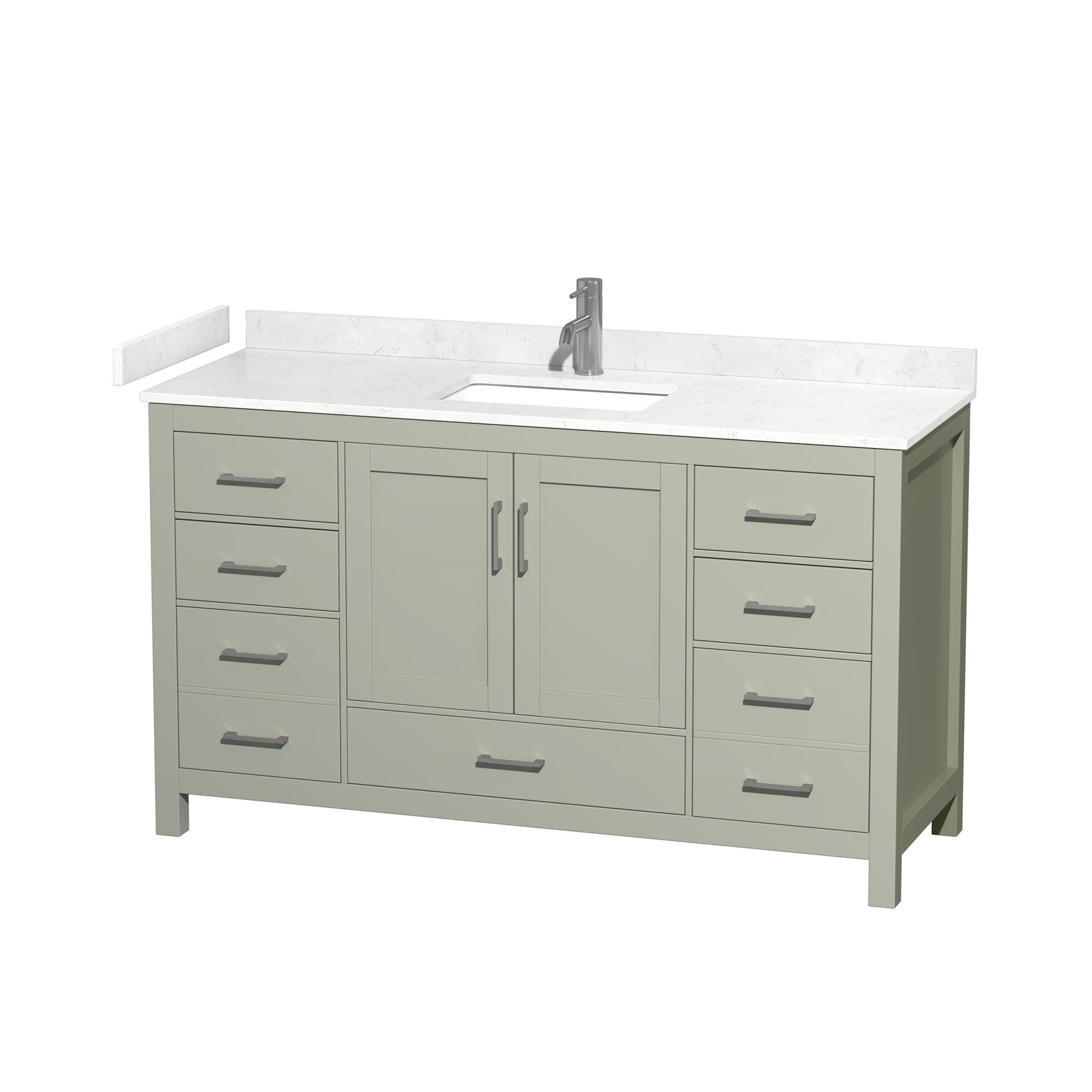 60 in. Sheffield Single Bathroom Vanity with Carrara Cultured Marble Countertop, Undermount Square Sink & Brushed Nickel Trim - Light Green