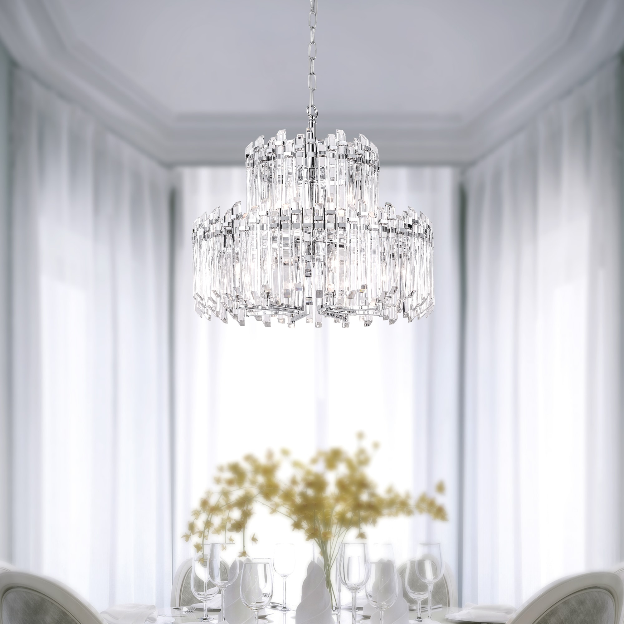 CWI Lighting Henrietta 12 Light Transitional Metal Chandelier in Chrome