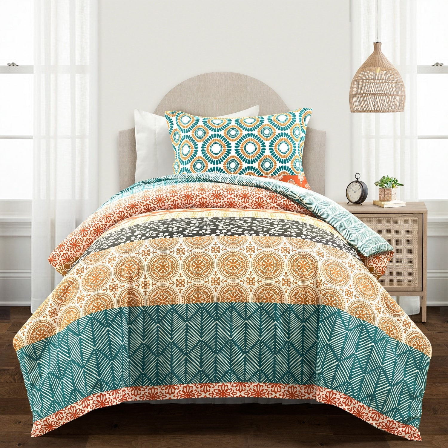 Lush Decor Bohemian Stripe Duvet Cover - Fuchsia/Orange - Full/Queen