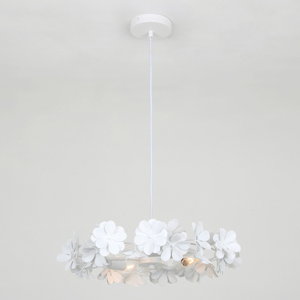 Cassia White Floral Drum 3-Light Chandelier