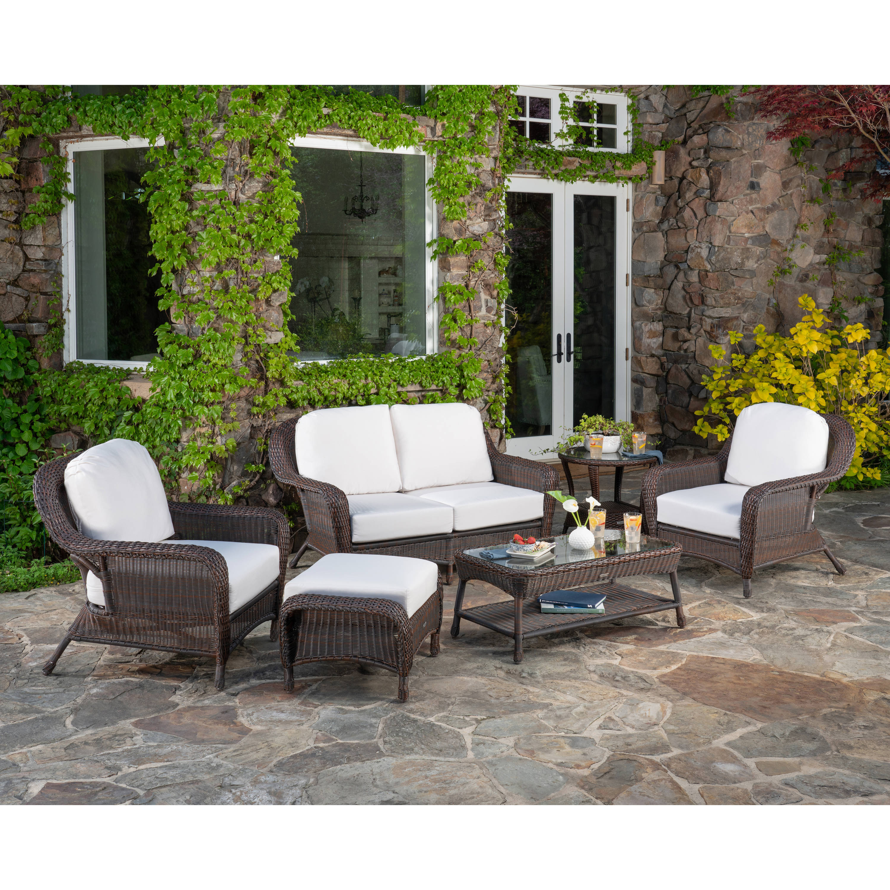 Tortuga Outdoor Lexington Brown Wicker Outdoor 6-Piece Patio Furniture Set with Cushions