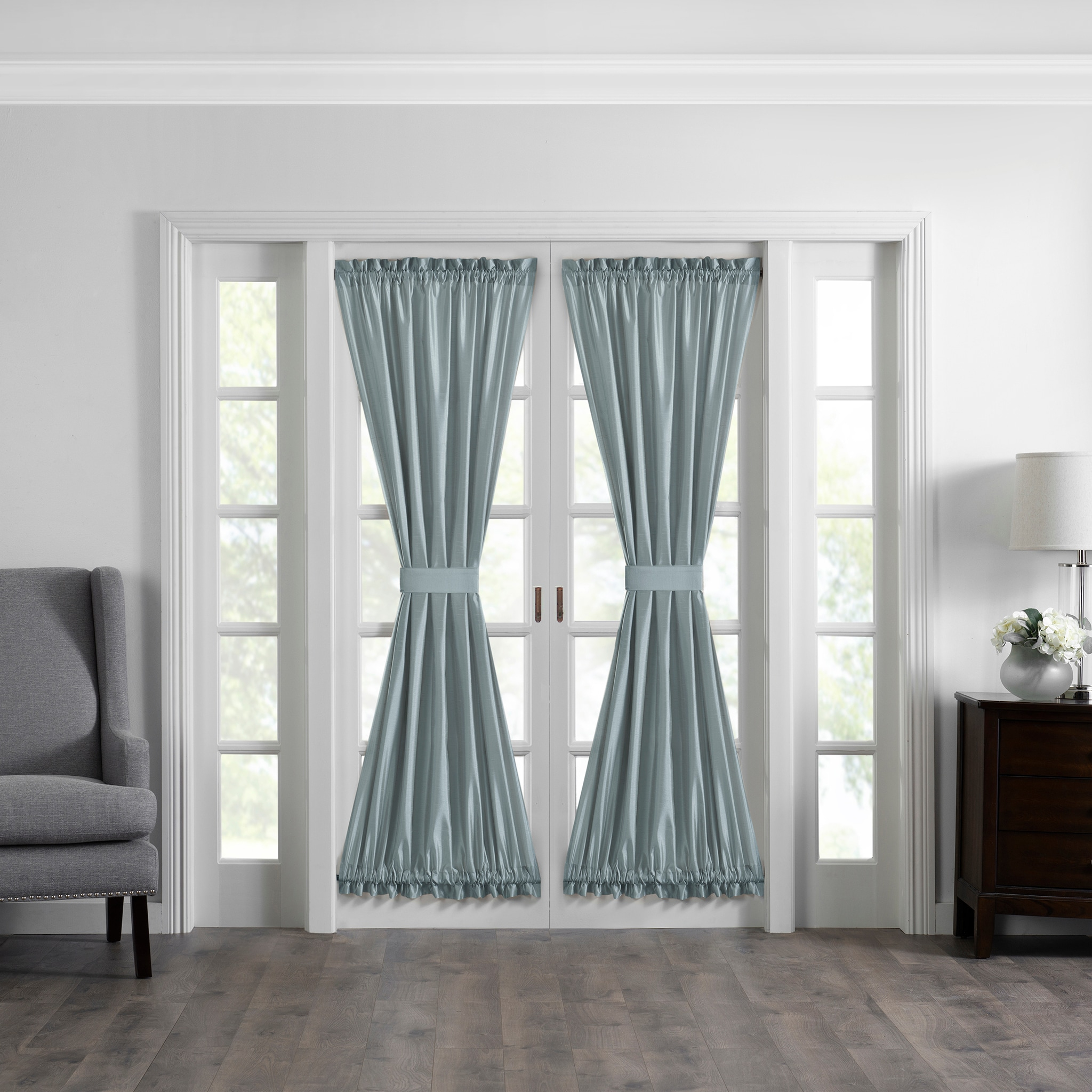 Colette Faux Silk French Door Single Window Panel - 54" x 72" - Mineral Blue - Elrene Home Fashions