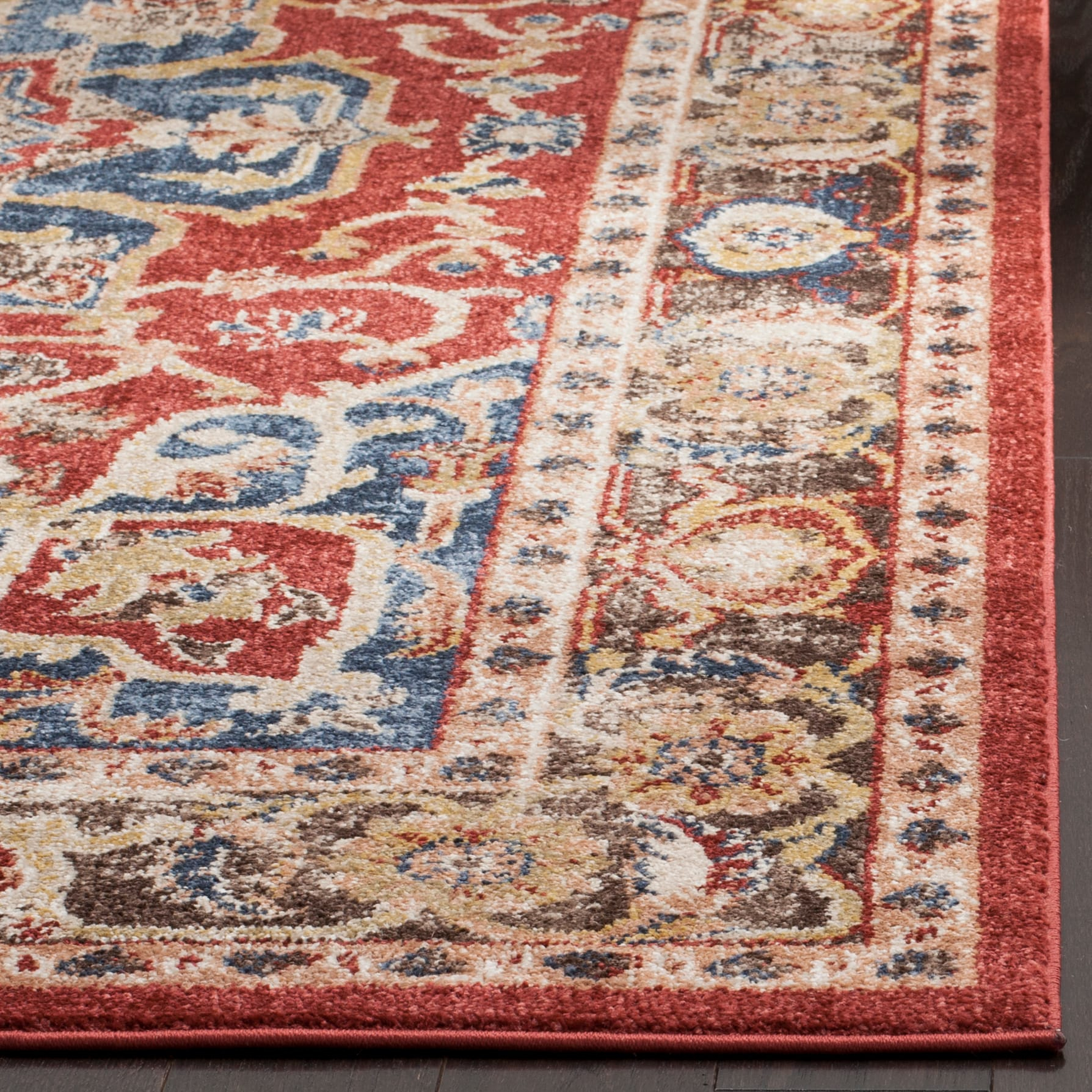 Bijar Red/Royal Square Rug-Color:Red/Royal,Shape:Square,Size:6'-7" X 6'-7"
