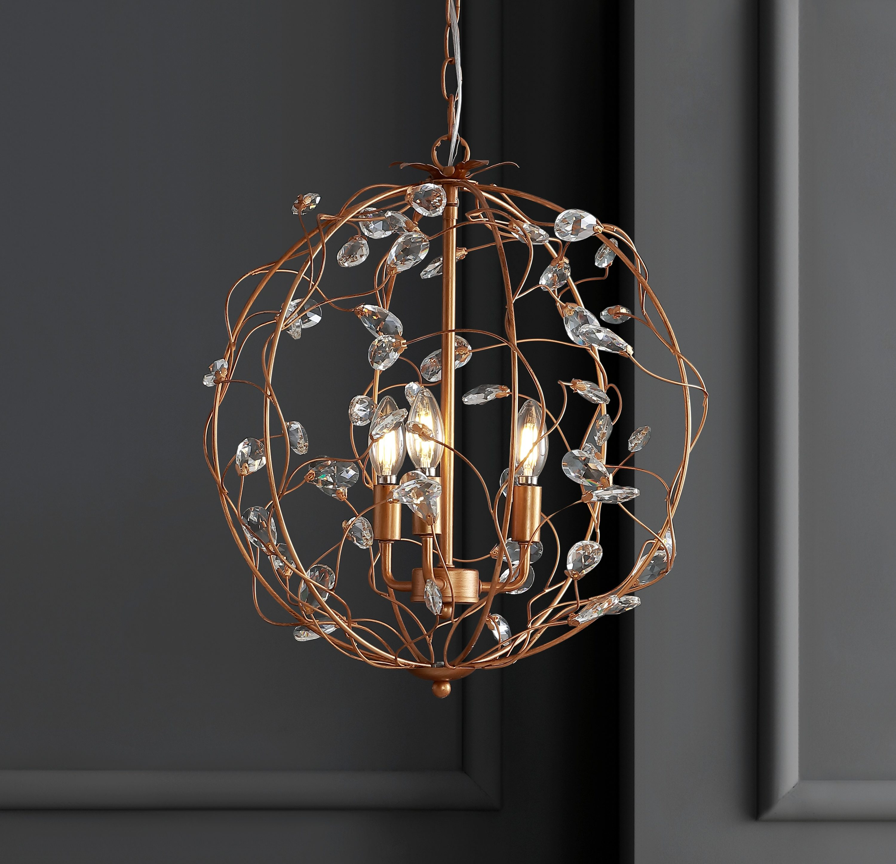 Isabelle 20" Adjustable Metal/Glass LED Pendant, Antique Gold