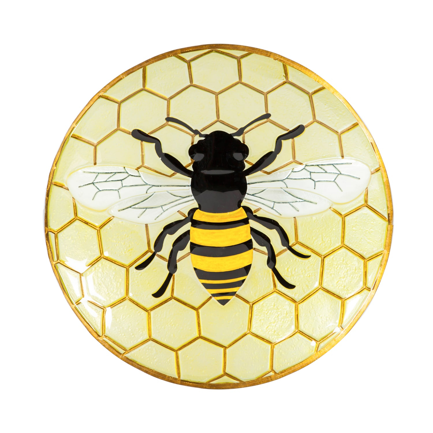 Evergreen 18" Glass Bird Bath, Bee, 18'' x 3'' x 18'' inches