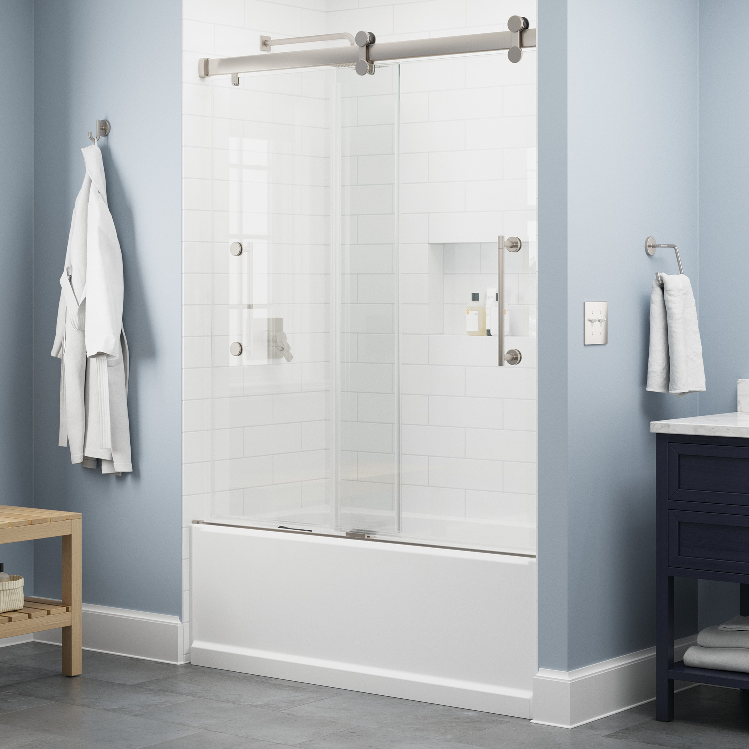 Delta Paxos 60 in. x 62-1/4 in. Frameless Sliding Bathtub Door in Chrome with 5/16 in. (8mm) Tempered Clear Glass, SD5758473