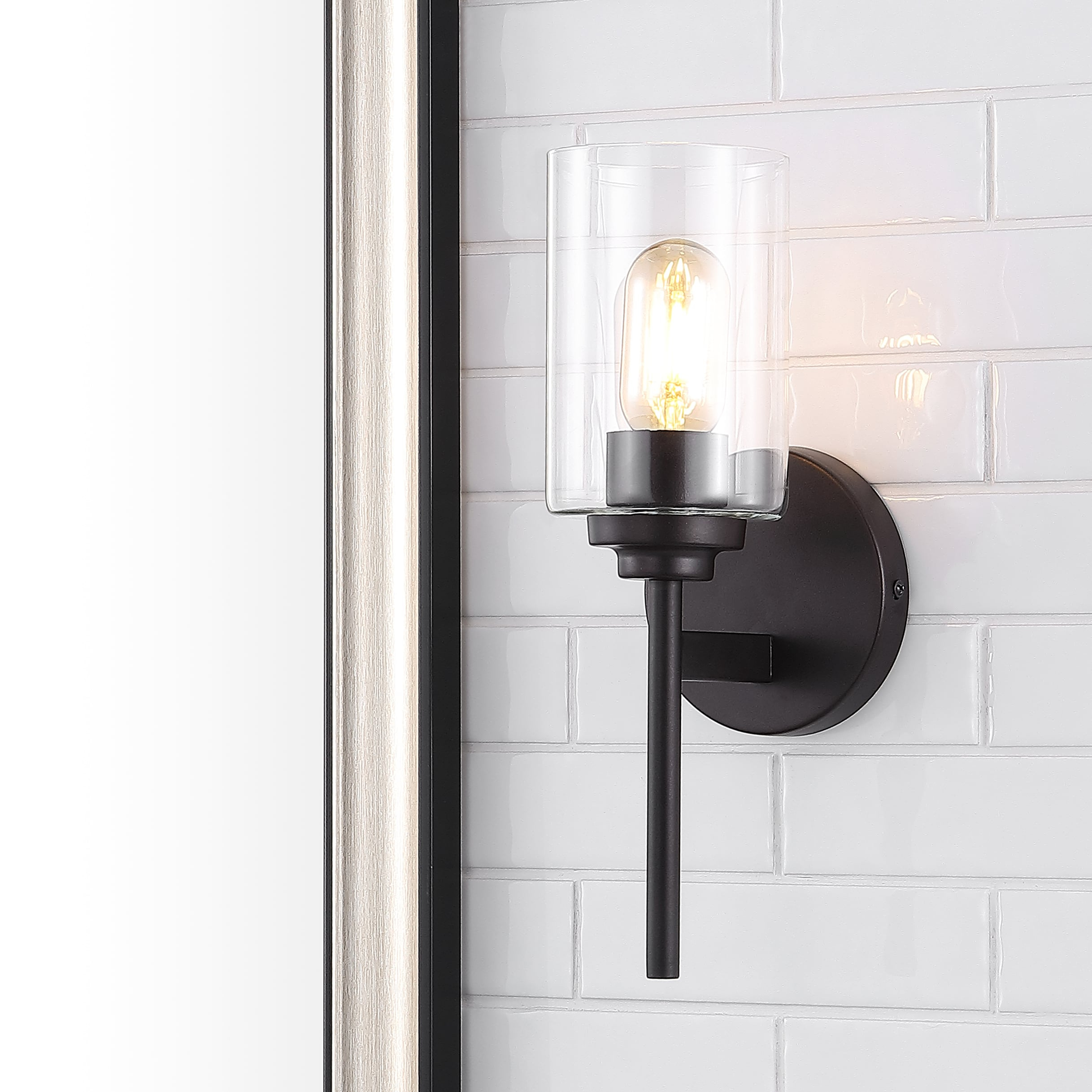 JONATHAN Y Juno 13" 1-Light Farmhouse Industrial Iron Cylinder LED Sconce, Oil Rubbed Bronze/Clear