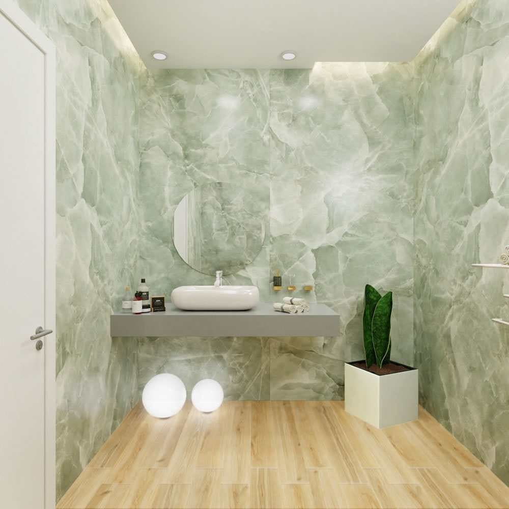 The Tile Life Geo Lush Jade 12" x 24" Rectangle Glossy Porcelain Floor and Wall Tile - 4x4 Sample