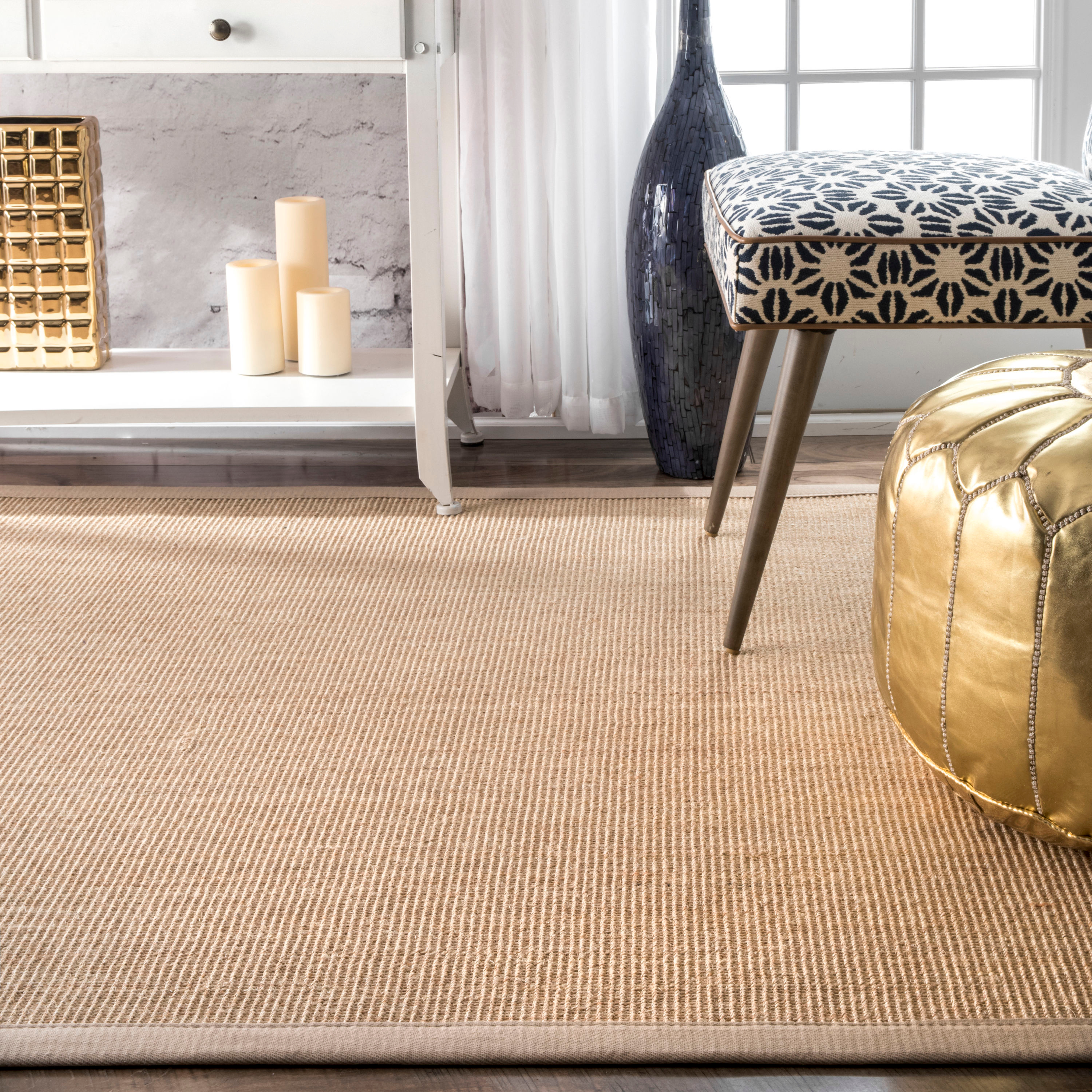 Beige Flat Woven Cotton Rectangular 4' x 6' Area Rug