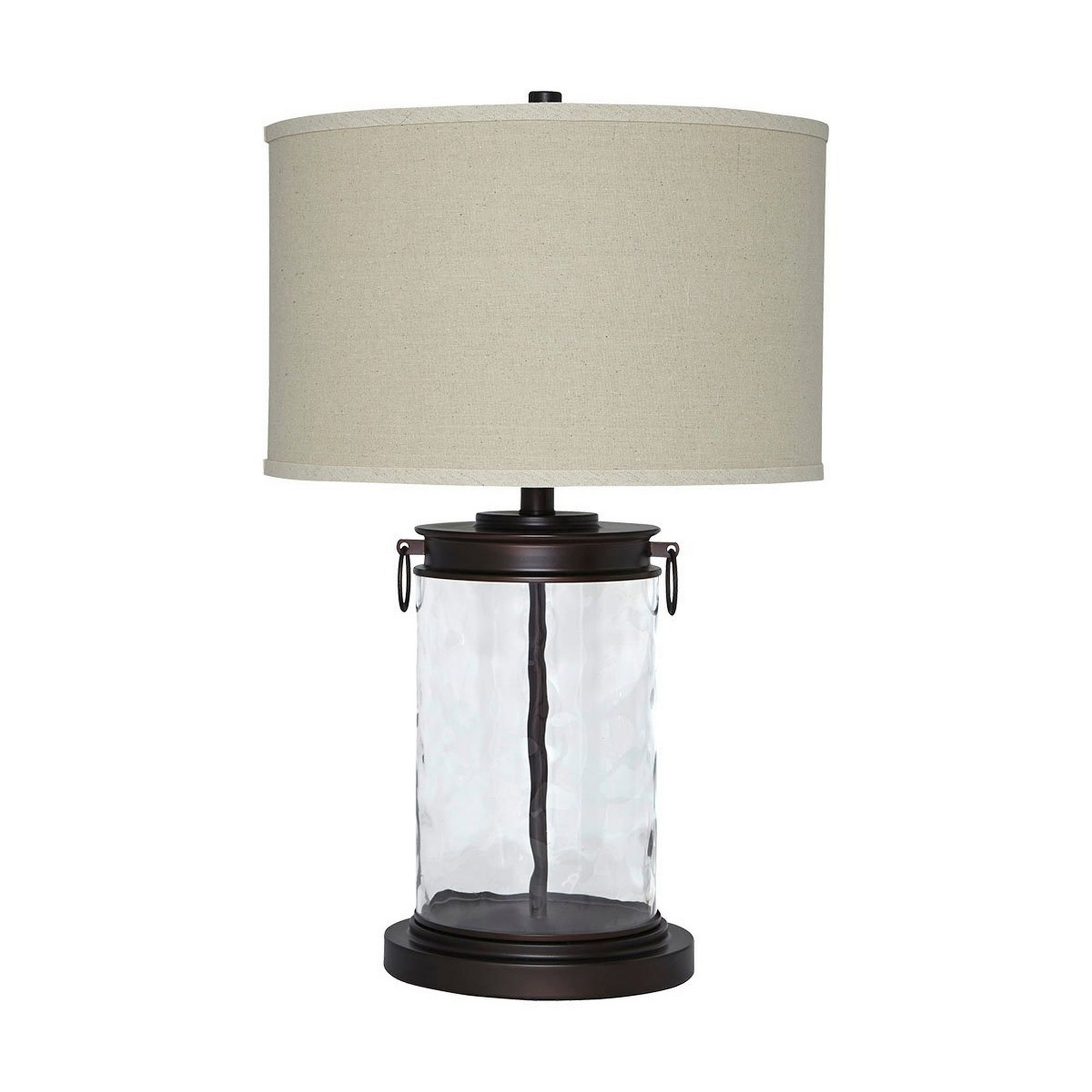 Drum Shade Table Lamp with Glass Insert Base Bronze - Saltoro Sherpi