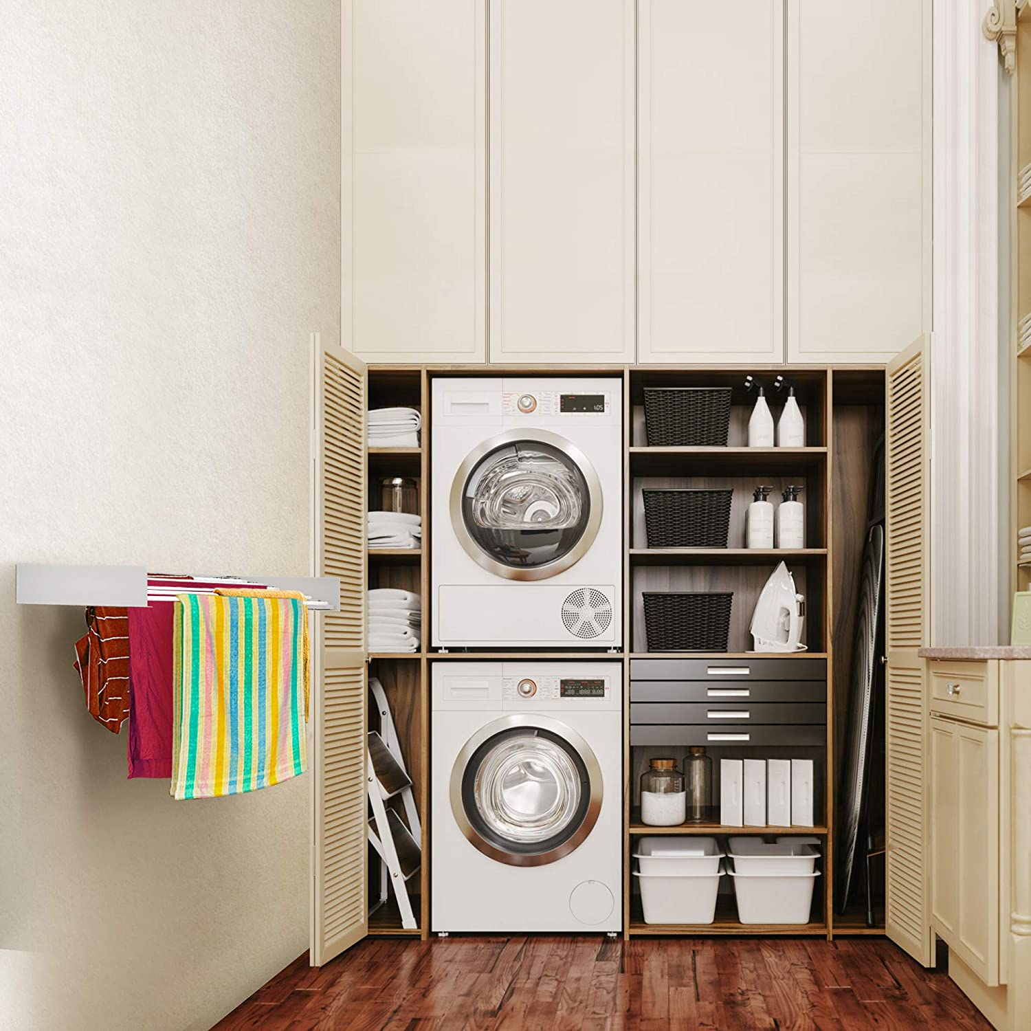 Step Up Products 27.5 in. Retractable Laundry Drying Rack; White