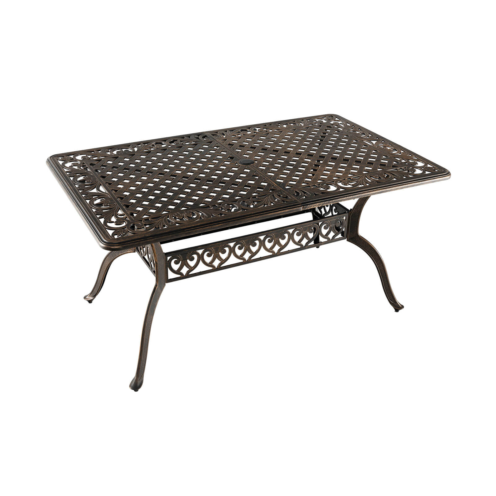 Outvita 59inch Patio Dinning Table, Outdoor Cast Aluminum Large Rectangle Table with Umbrella Hole and Antique Design for Backyard Pool Balcony Deck