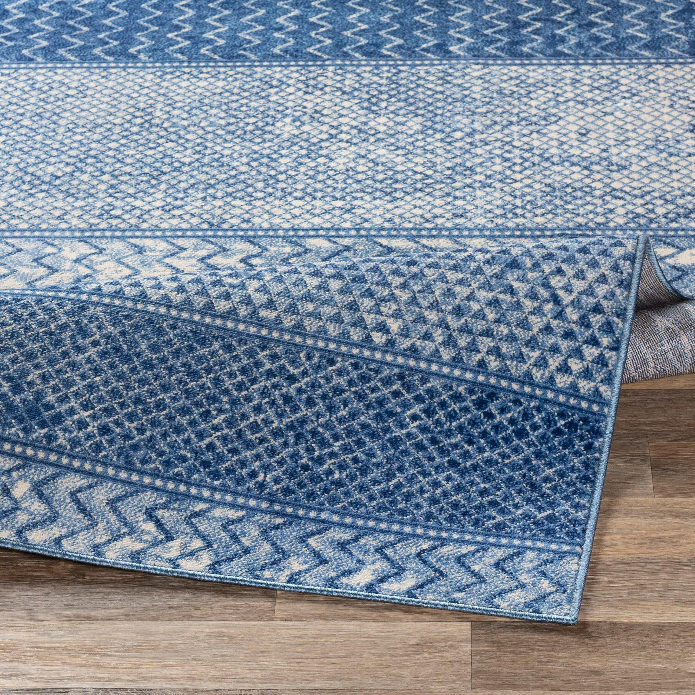Reversible Blue Synthetic Easy-Care Rectangular Area Rug 6'7" x 9'6"