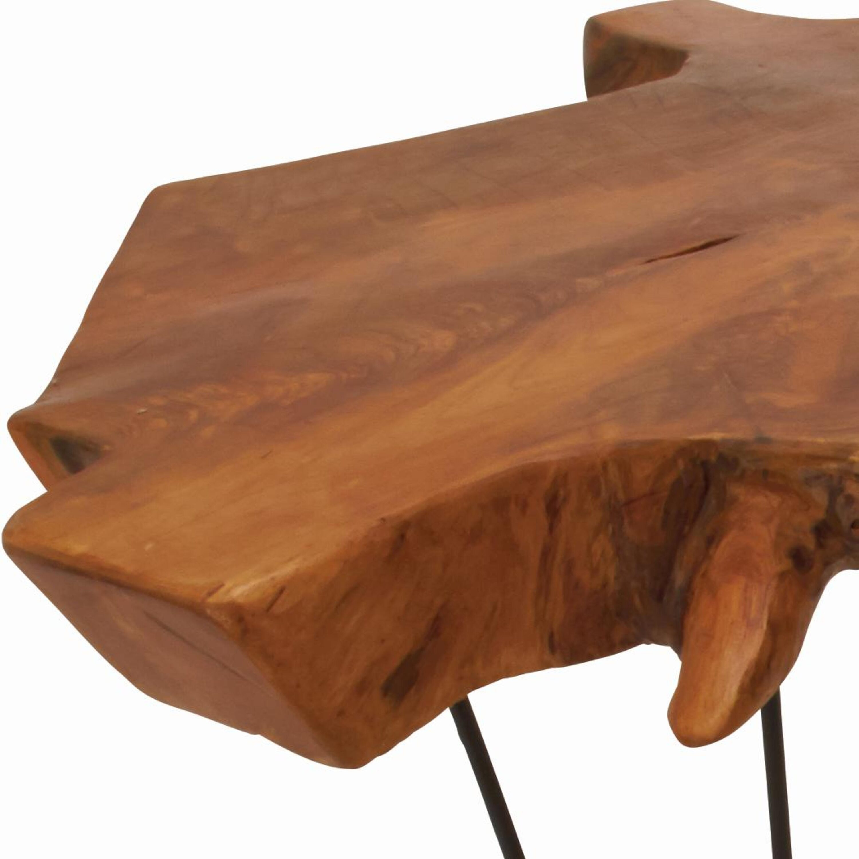 DecMode 28" x 19" Brown Wood Handmade Live Edge Top Coffee Table with Black Metal Hairpin Legs, 1-Piece