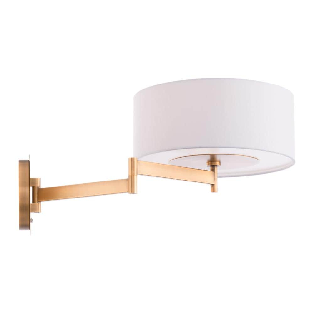 Aged Brass LED Swing Arm Wall Sconce with Dimmable Light