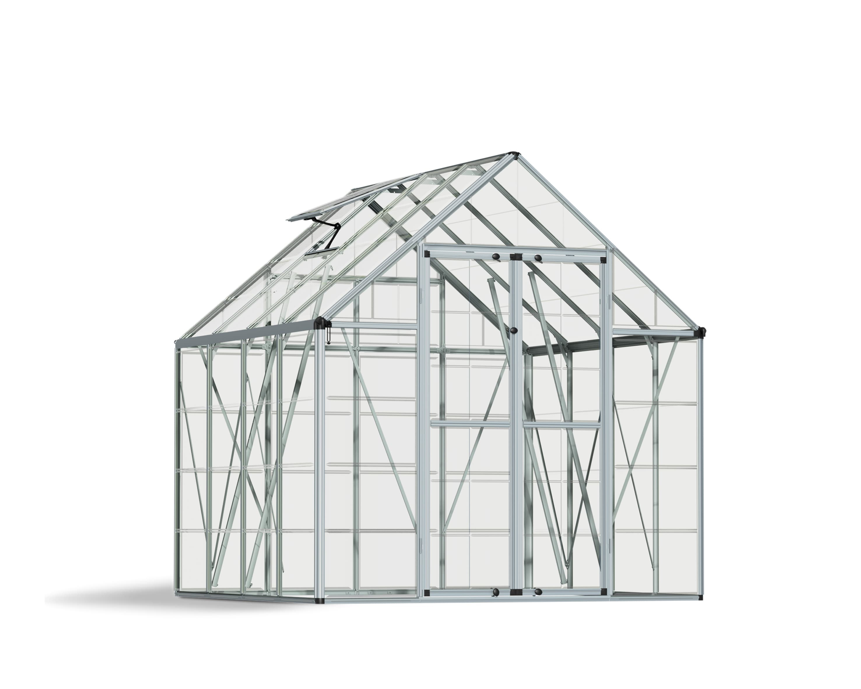 Palram - Canopia Snap & Grow 8' x 8' Polycarbonate/Aluminum Walk-In Greenhouse – Silver - with Roof Vent