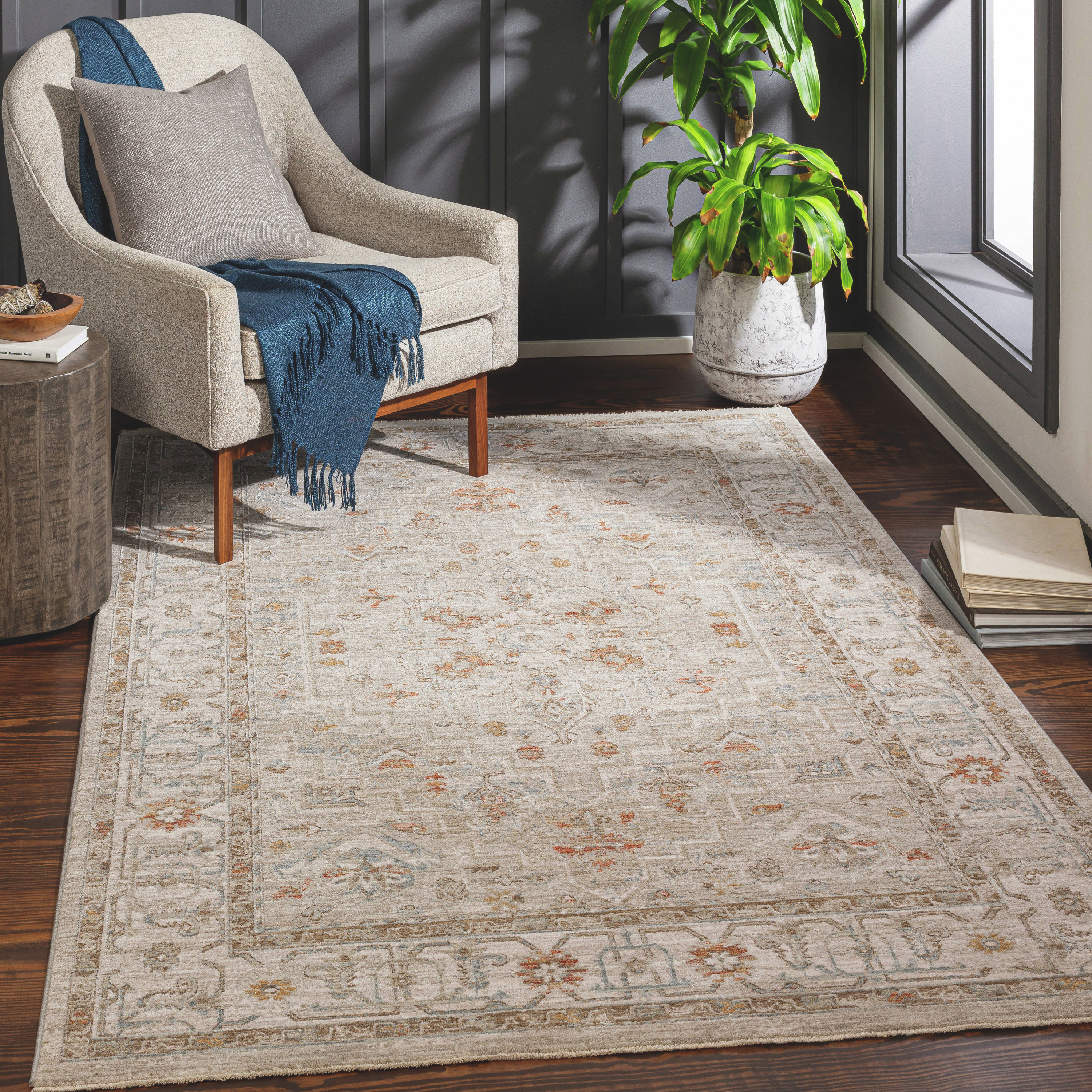 Easy-Care Reversible Rectangular Rug in Stain-Resistant Gray