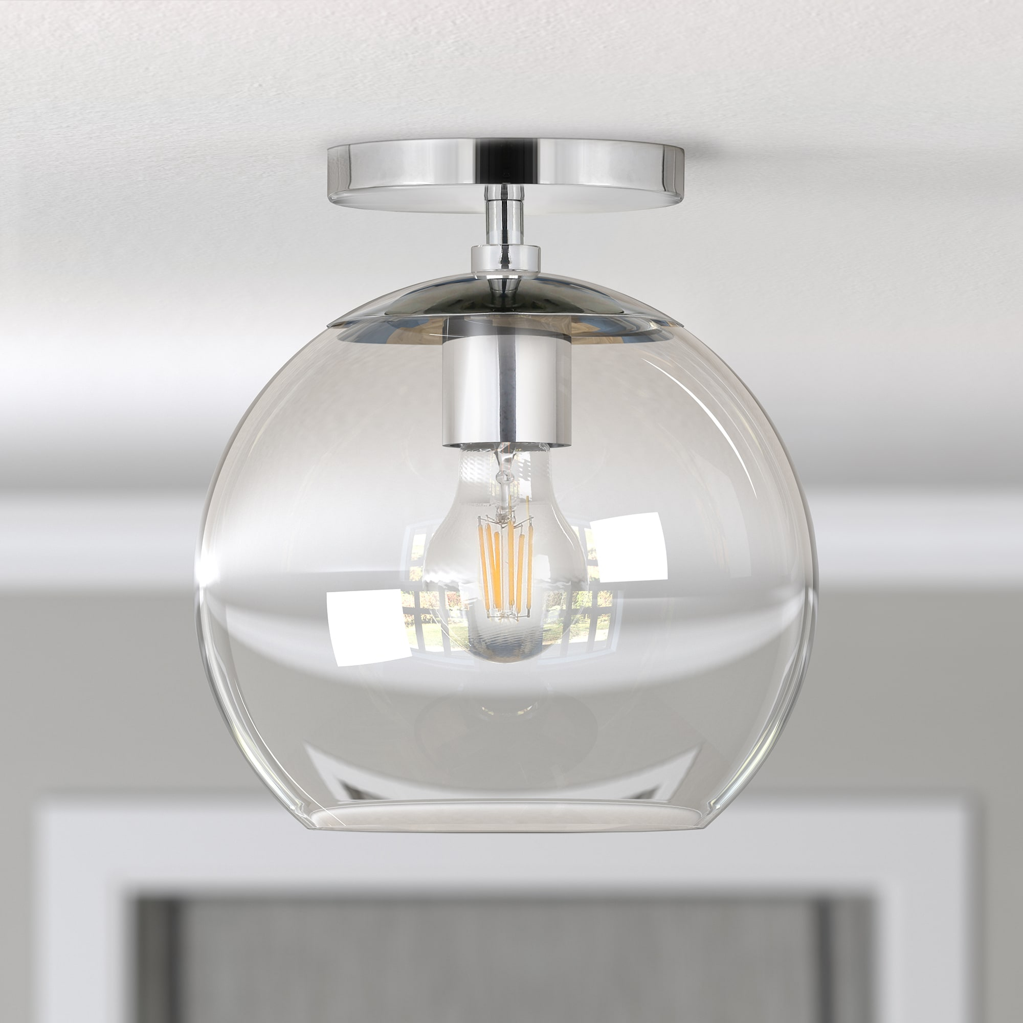 Evelyn&Zoe 9" Polished Nickel Finish Metal/Glass Semi Flush Mount