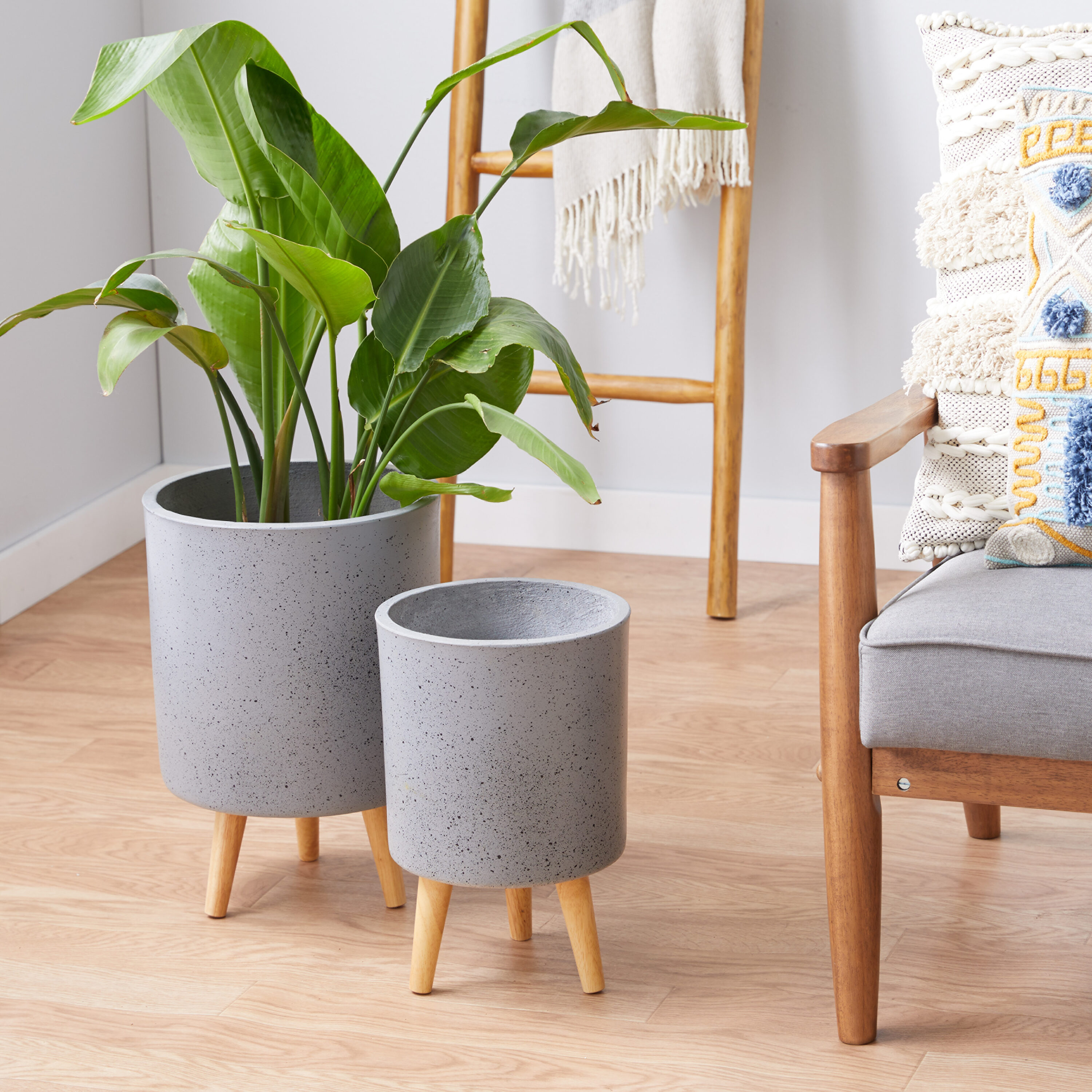 DecMode 12 In. Planter, MGO, Light Grey, 2 - Pieces