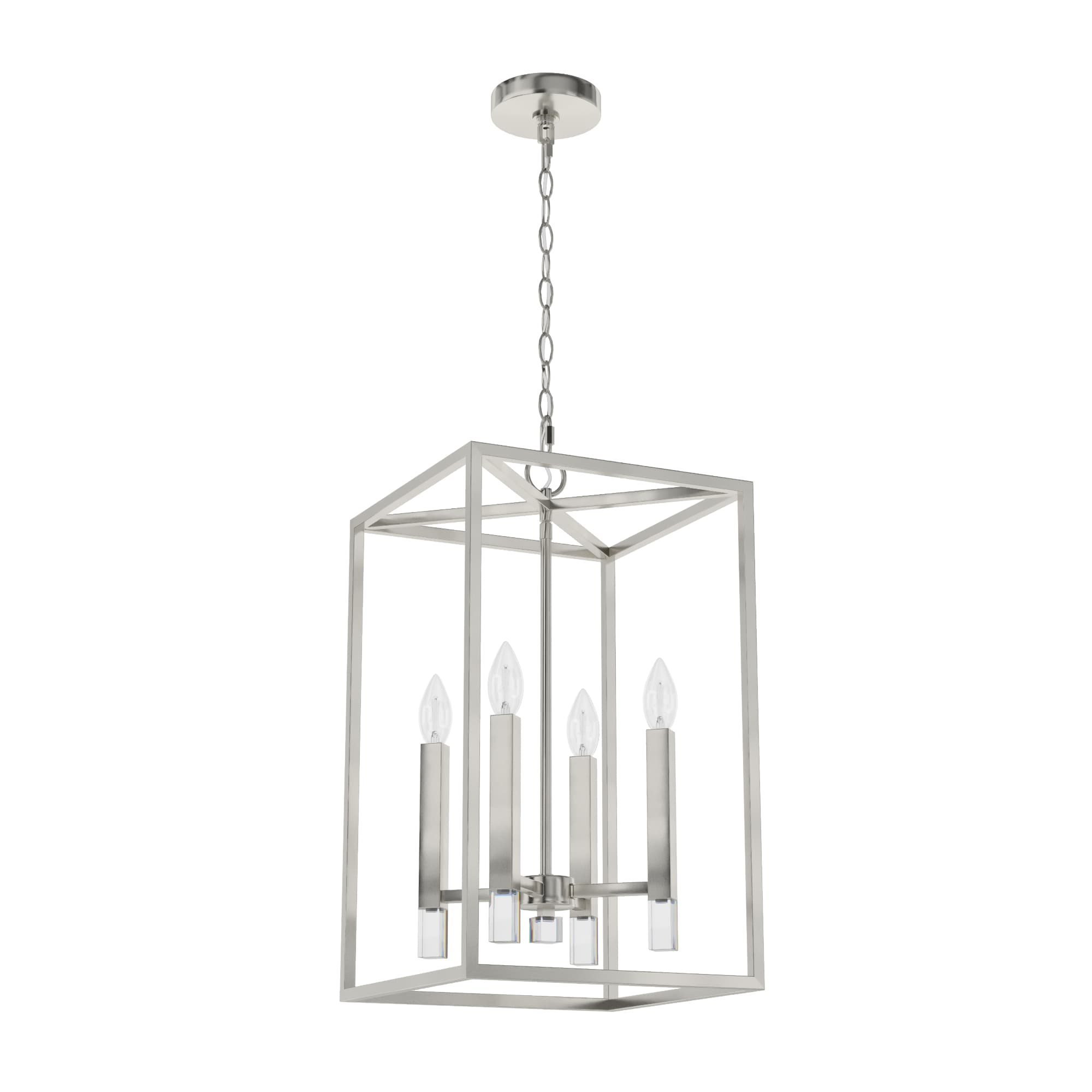 Hunter - Sunjai 4-light Brushed Nickel, Medium Size Pendant Light, Dimmable, Formal Style, Rectangle Shaped, for Bedrooms, Kitchens, Dining, Living Rooms - 19987