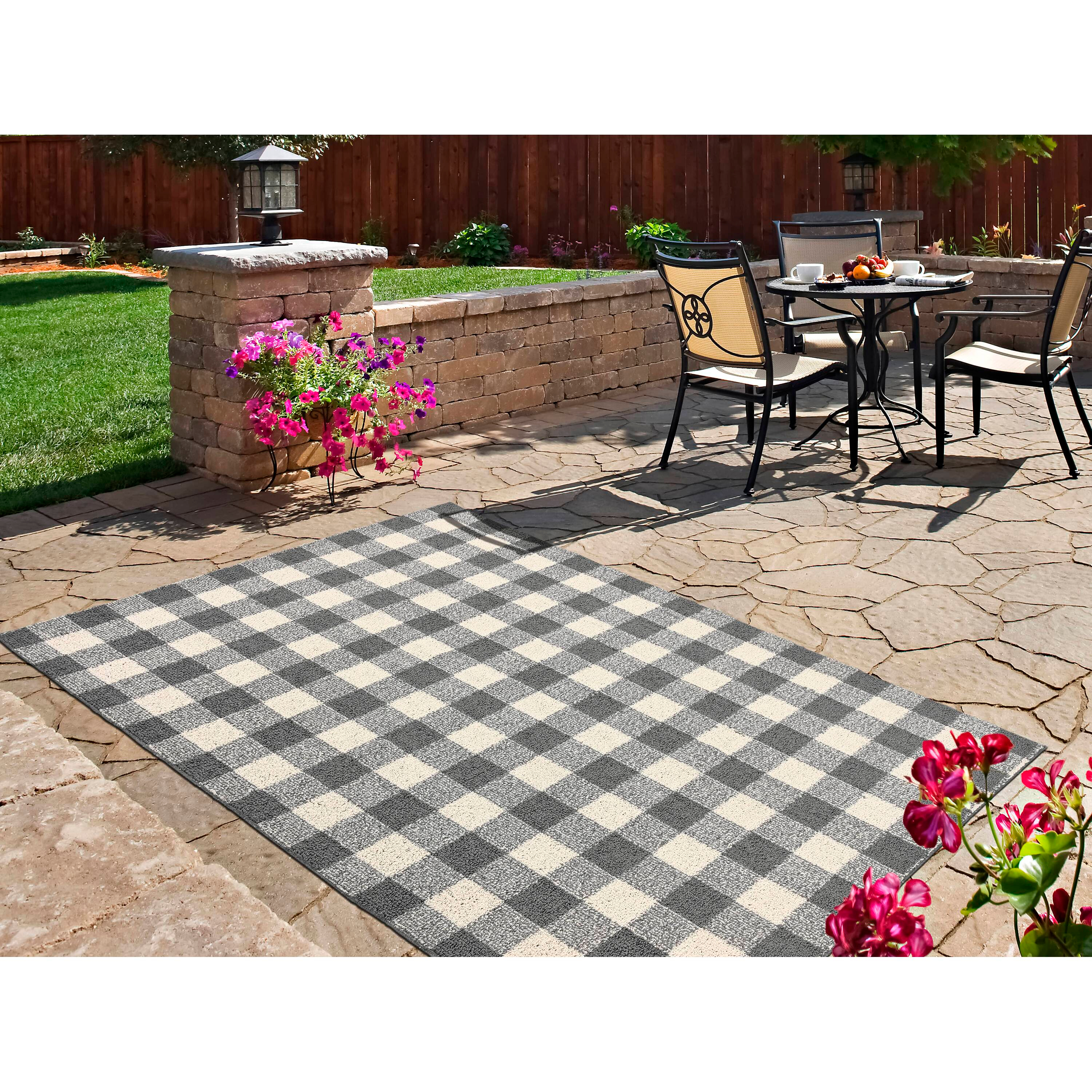 Garland Rug Country Living Buffalo Plaid Polypropylene Cinder/Ivory Indoor/Outdoor Area Rug, 5' x 7'