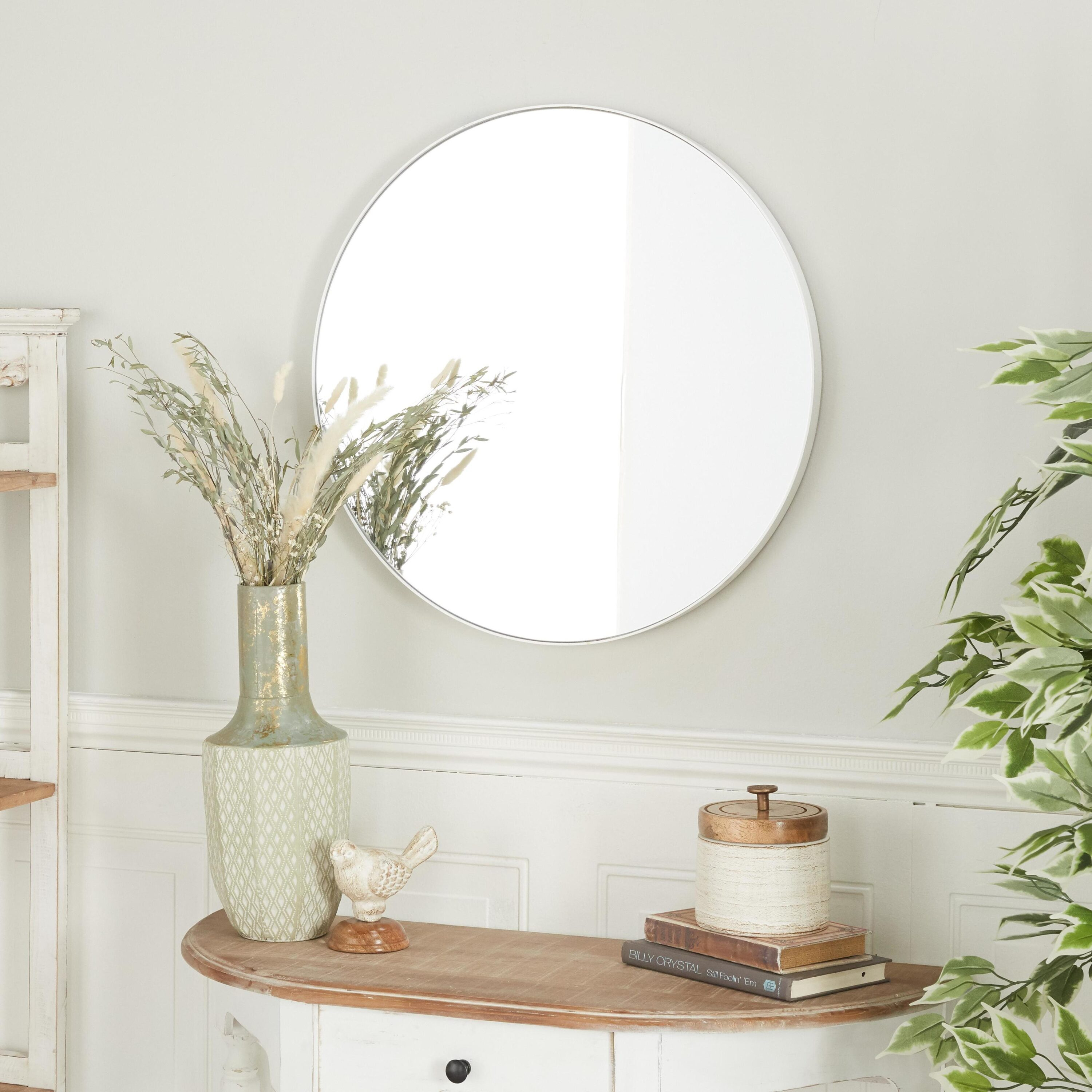 24 in. x 24 in. Simplistic Round Framed White Wall Mirror with Thin Minimalistic Frame
