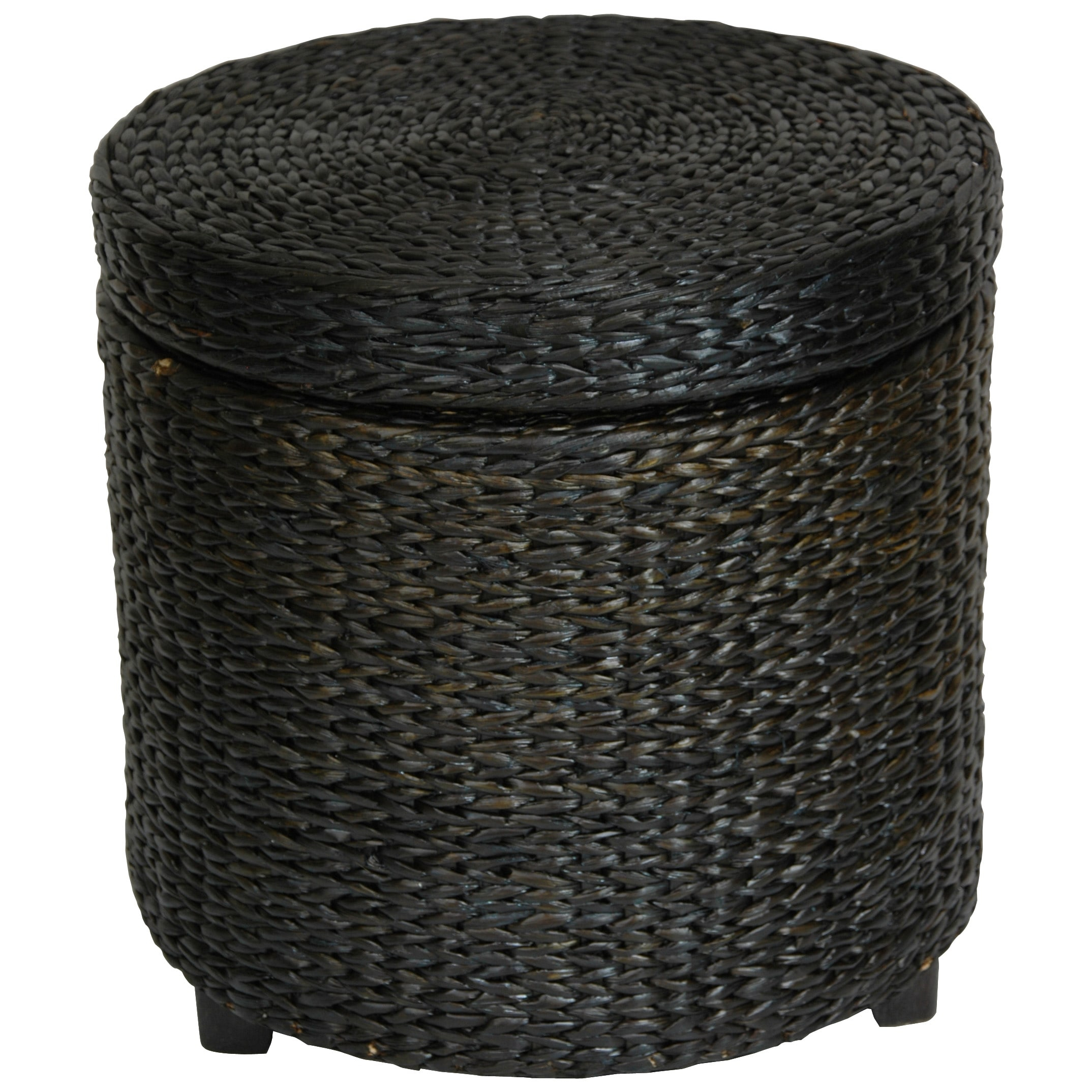 Oriental Furniture Rush Grass Storage Footstool, Storage box, ottoman, 17.5" Diameter x 17" H, Rush Grass, Stool
