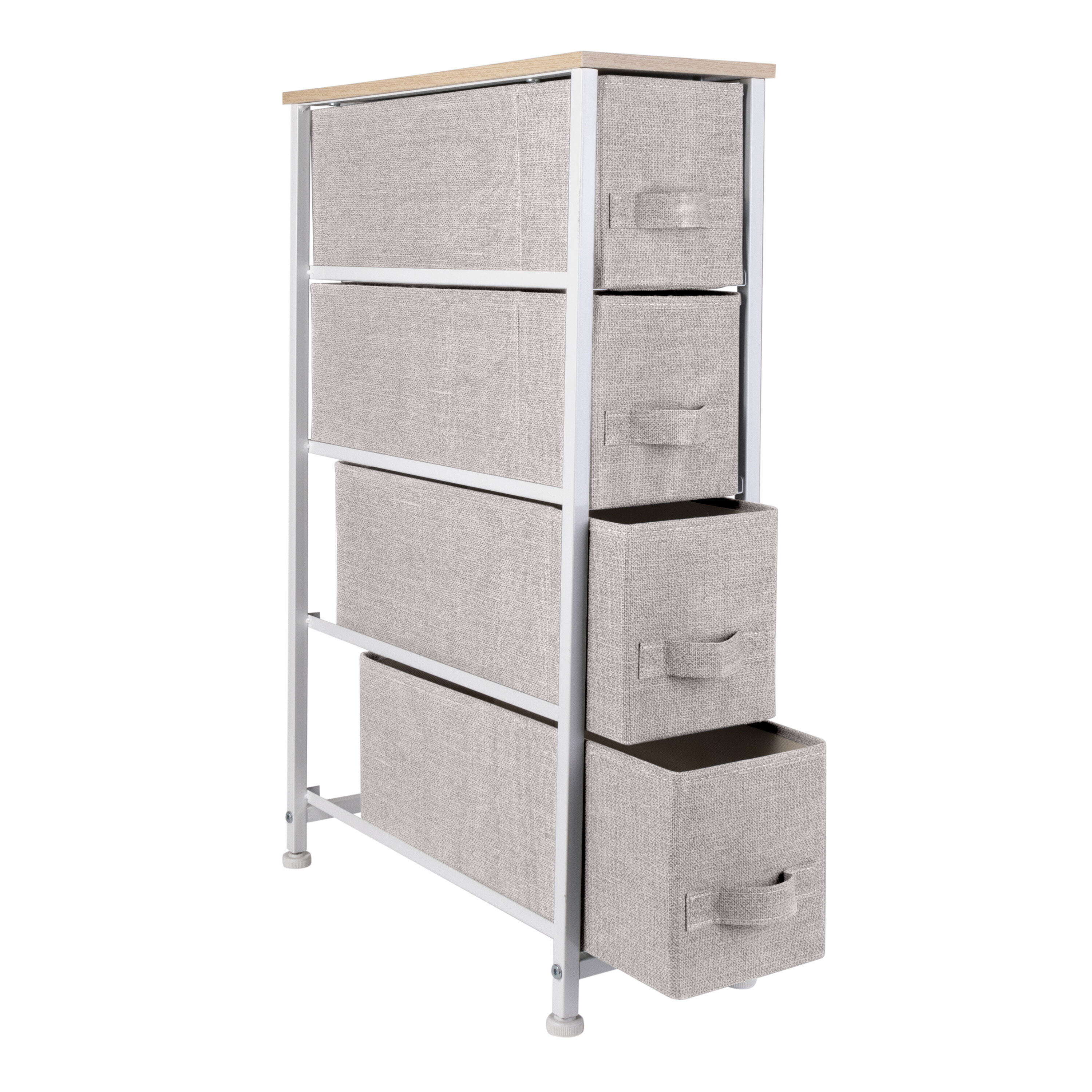 Simplify Adult 4 Drawer Slim Chest Dresser with Fabric Drawers, Beige