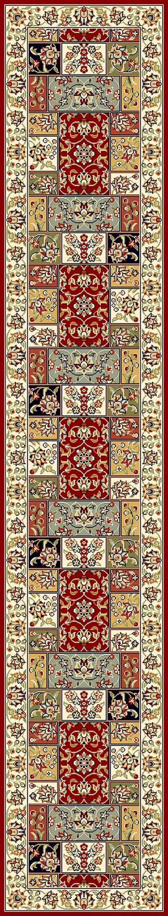 Multi/Ivory Floral Motif Synthetic Runner with Border Embellishment