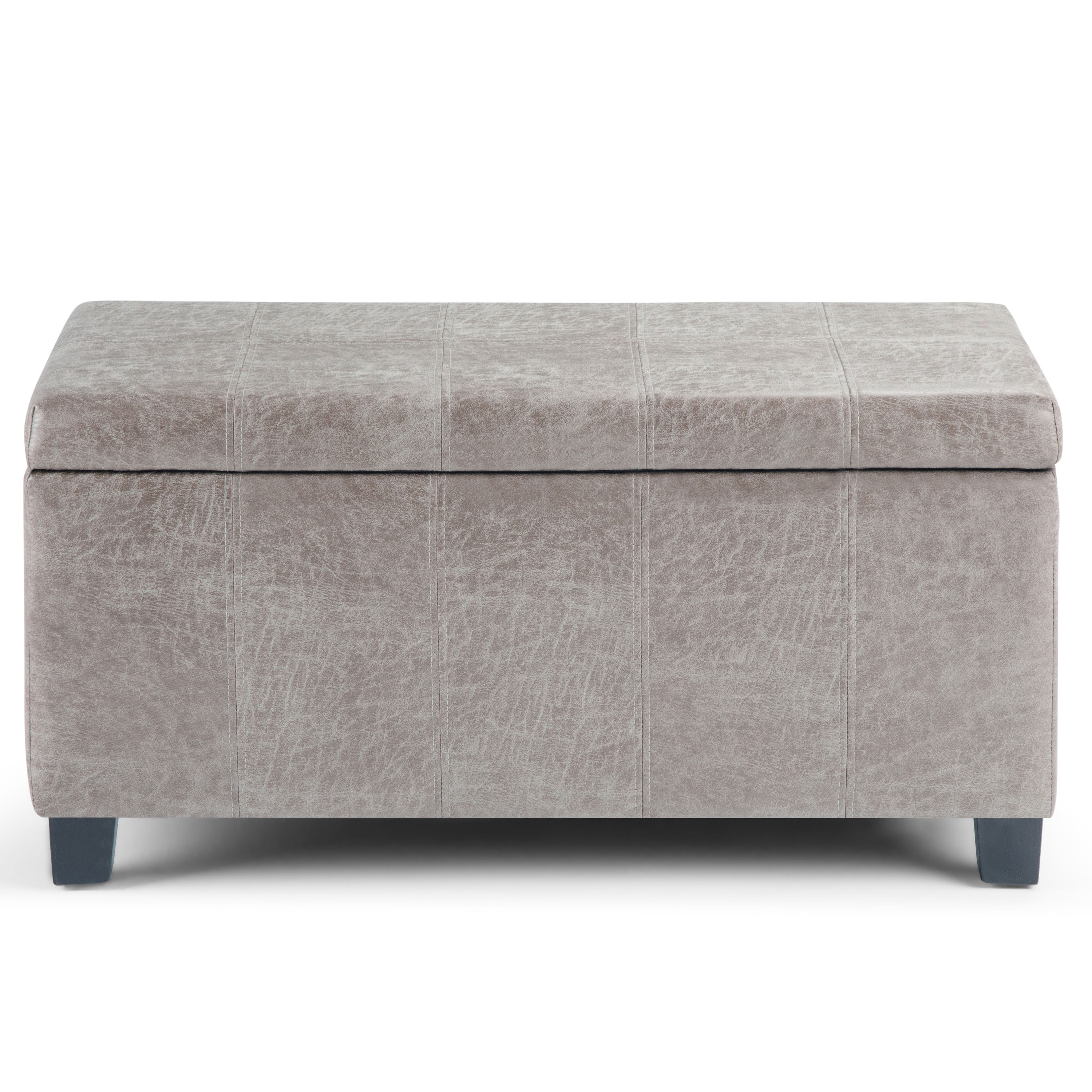 Dover 36 in. Wide Contemporary Rectangle Storage Ottoman Bench in Distressed Grey Taupe Vegan Faux Leather, Assembled